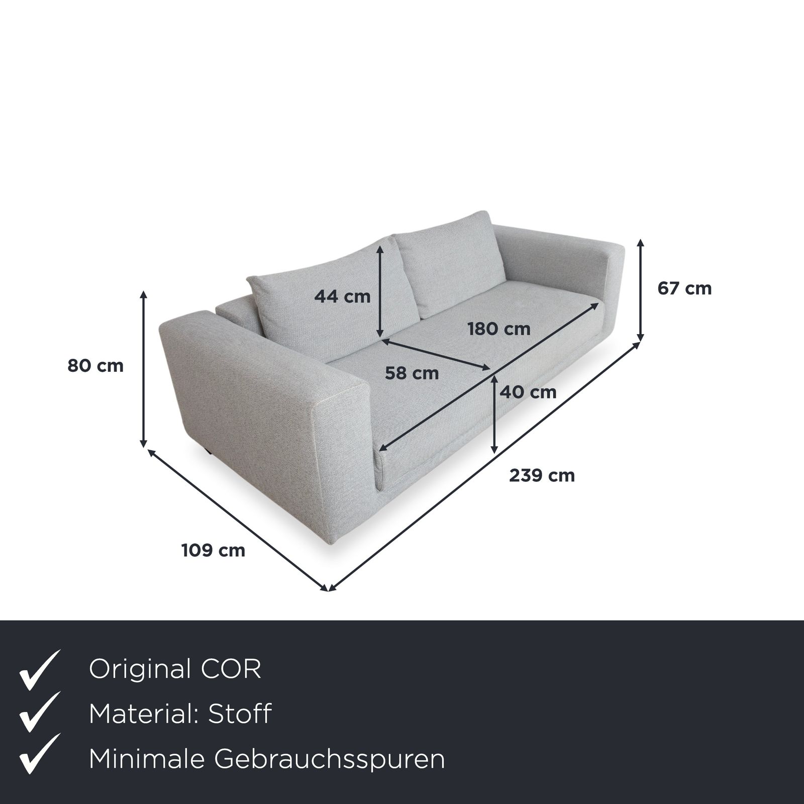 Canapé 3 places COR Moss en tissu gris photo furniture