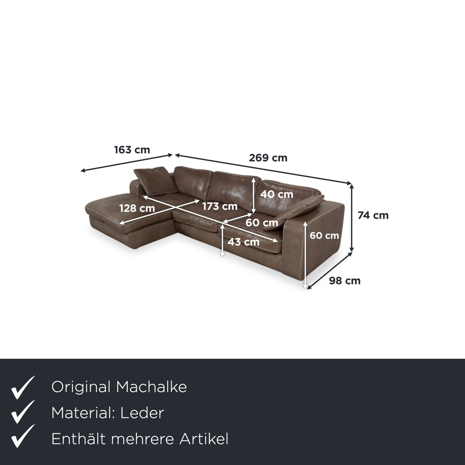 Canapé d'angle Machalke Valentino en cuir avec pouf, brun taupe photo furniture