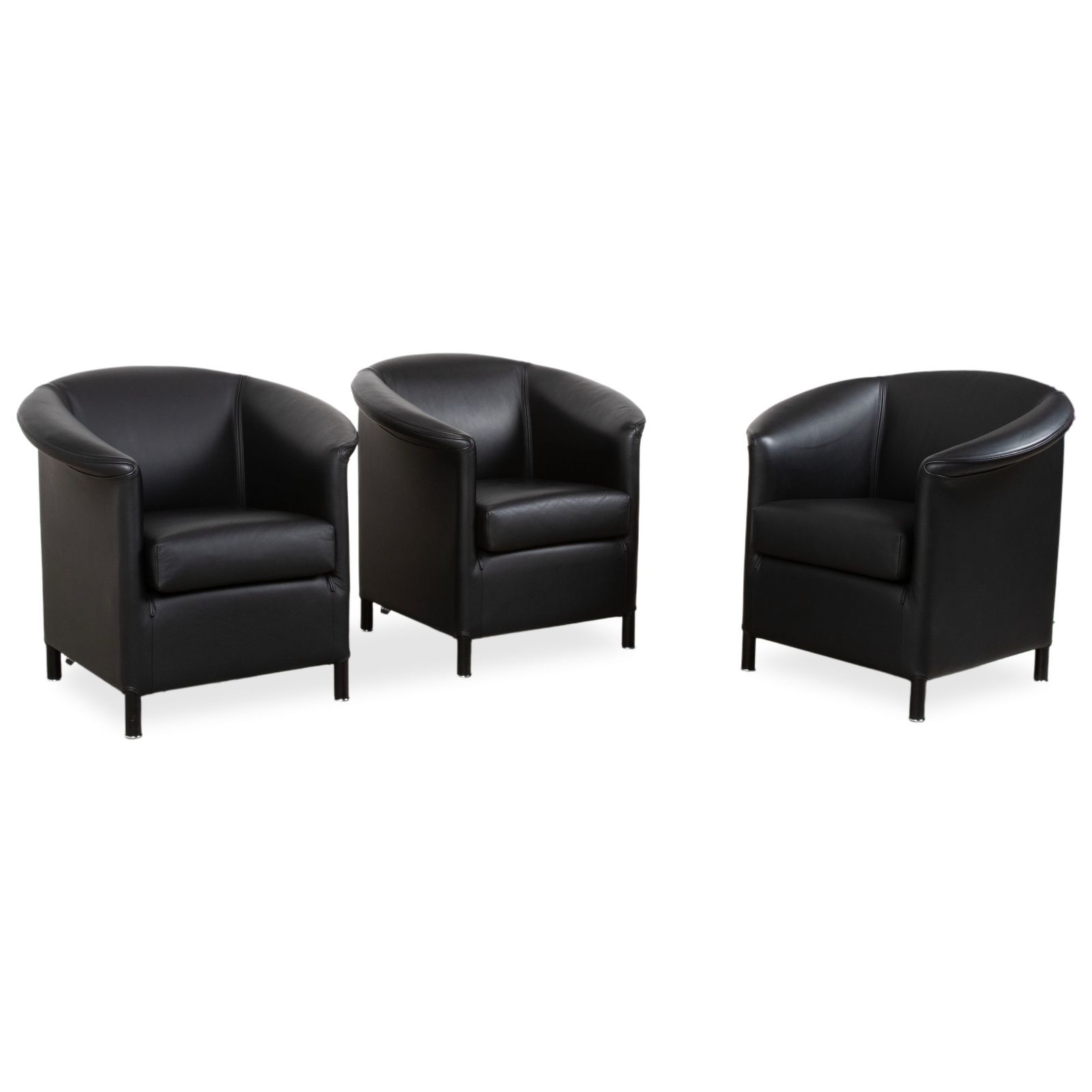 Lot de 3 fauteuils Wittmann Aura en cuir noir