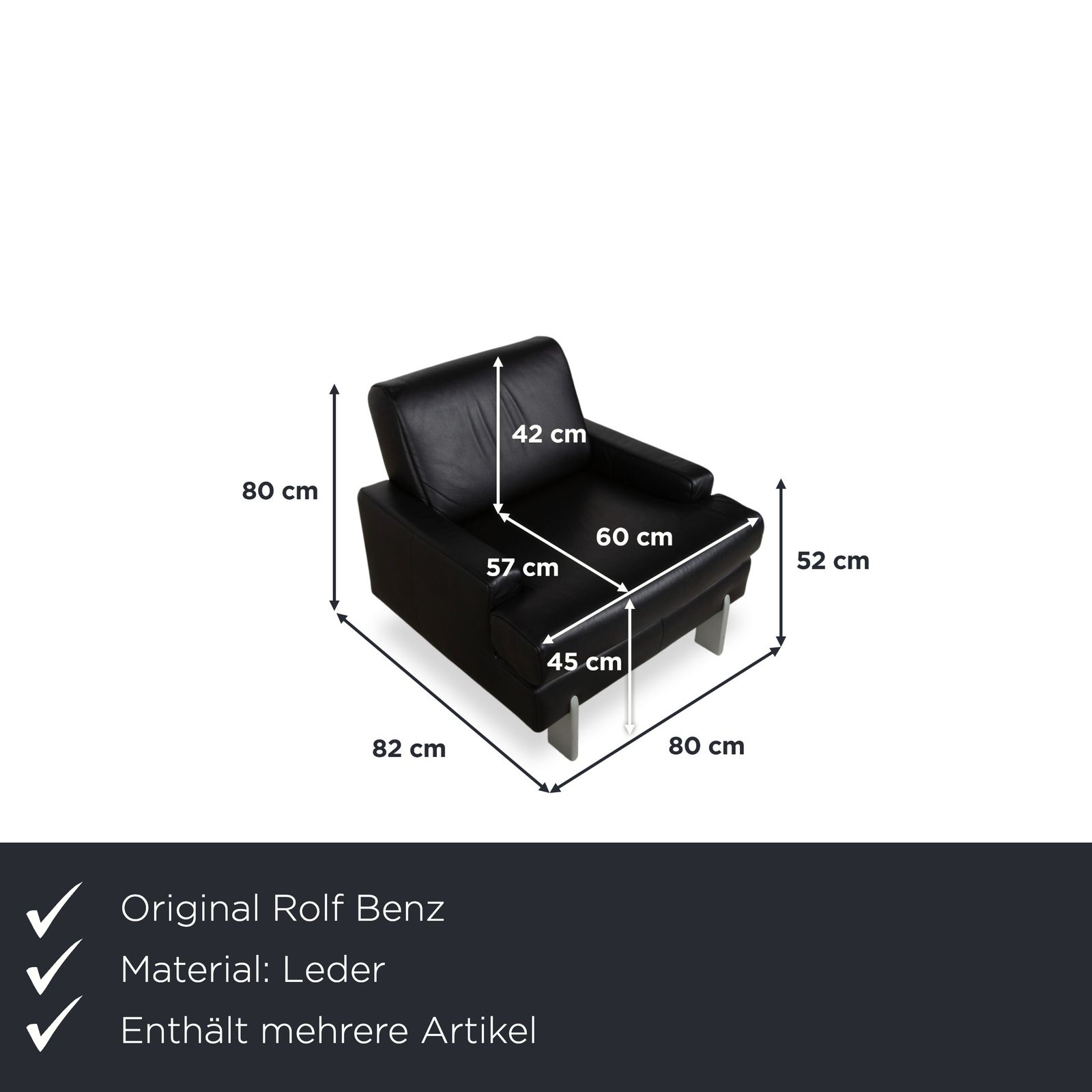 Rolf Benz AK 644 Set Leer 2x Fauteuils Zwart photo furniture