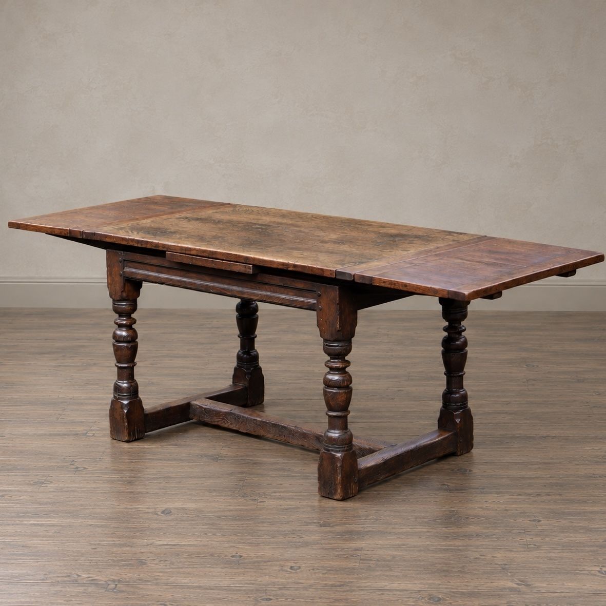 1795.0 17th Century Oak Draw Leaf Extending Dining Table photo