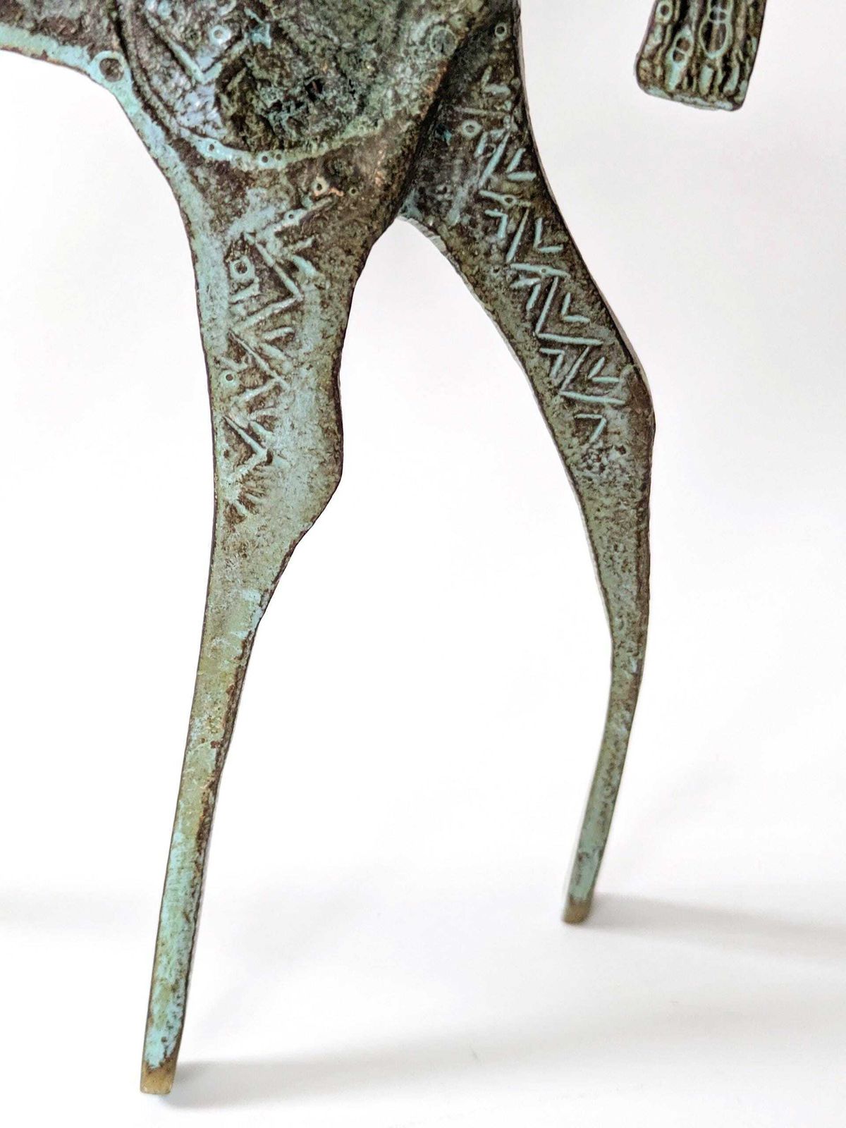 Vintage Brass Etruscan Warrior Horse Sculpture 1970s Brutalist Verdigris photo buy