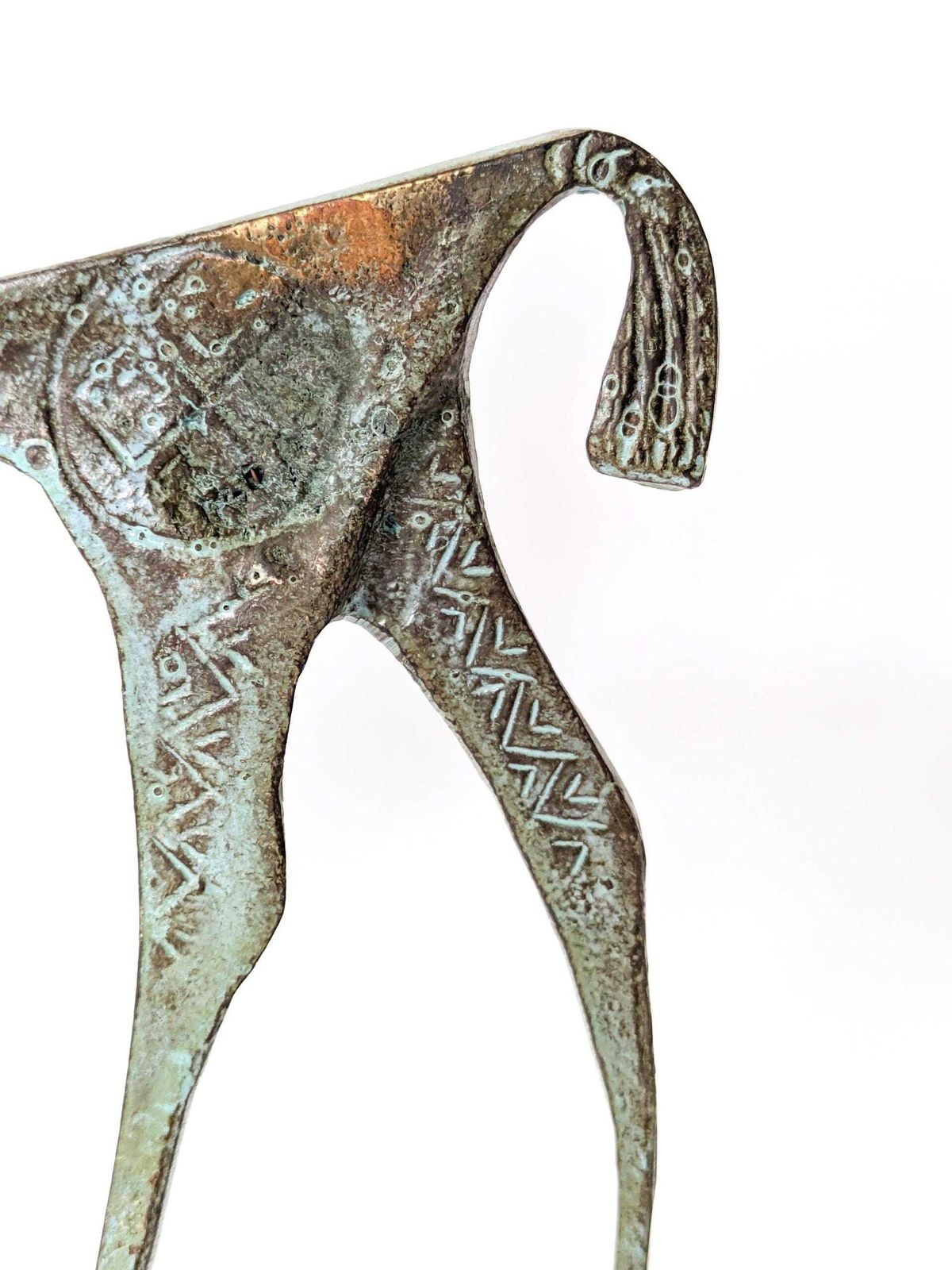 Vintage Messing Etruskische Krijger te Paard Sculptuur jaren 1970 Brutalist Verdigris photo vintage