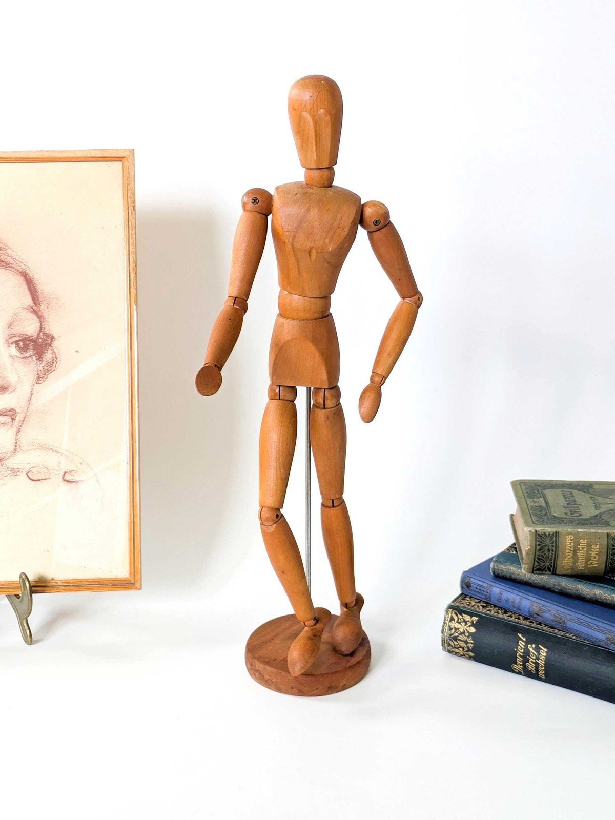 Large Vintage Wood Articulated Artist Manikin Drawing Figure Mannequin On Stand photo Art