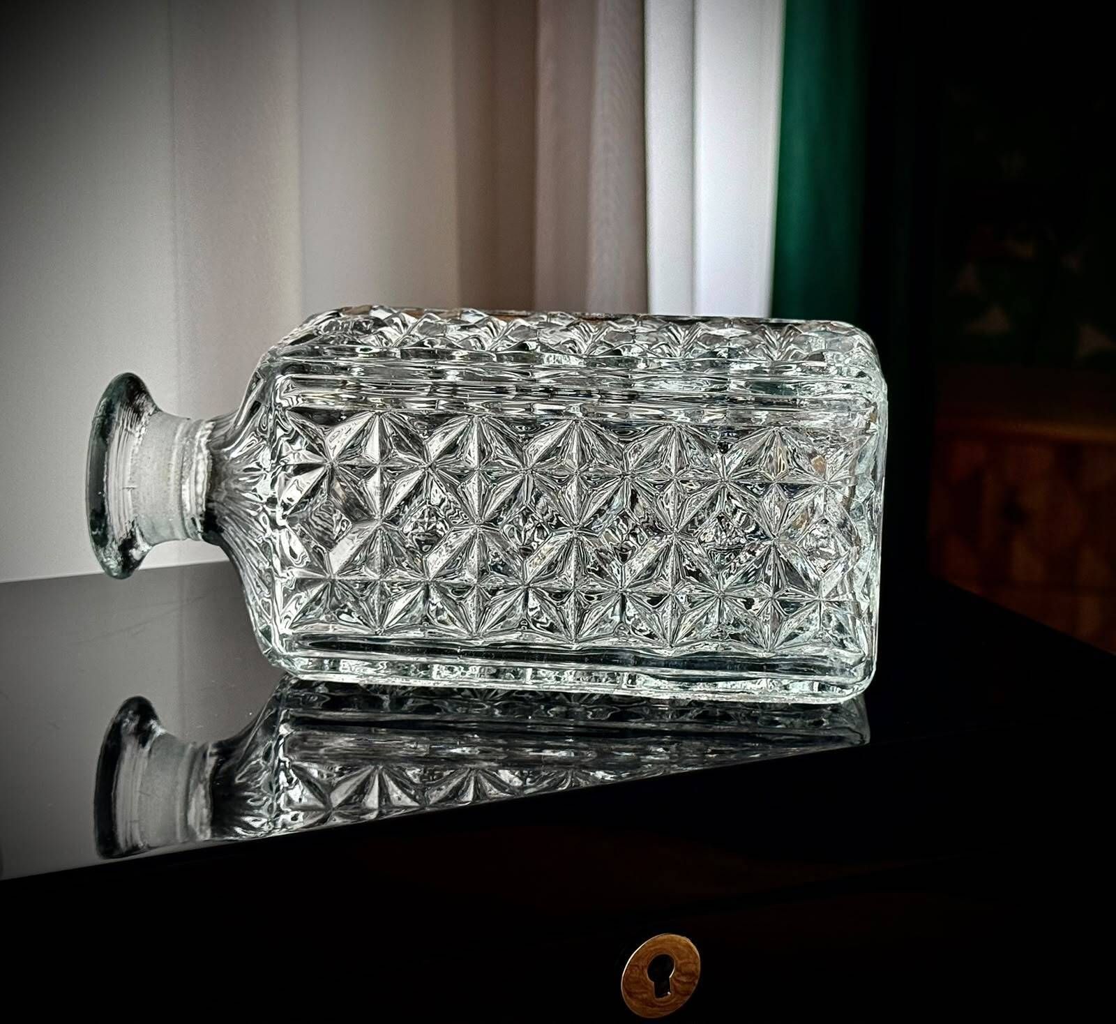 Vintage Heavy Pressed Glass Whisky Decanter With Replacement Stopper photo vinterior