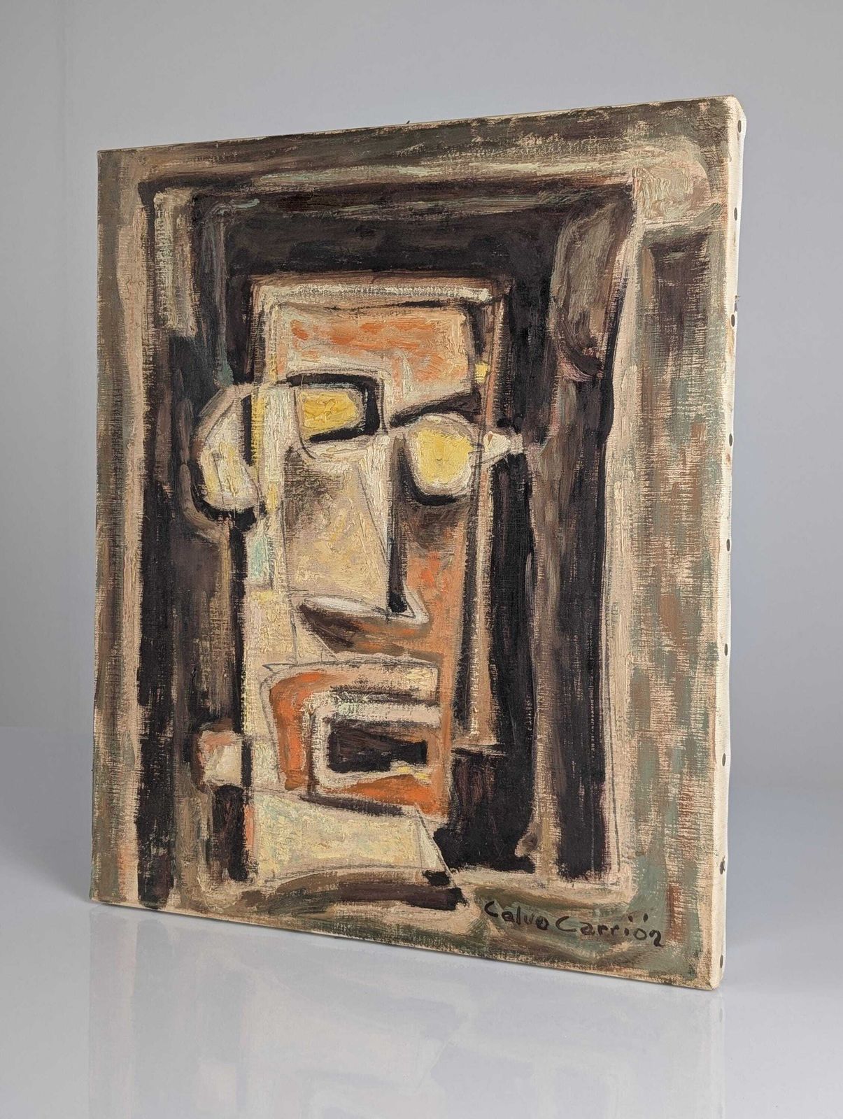 Portrait cubiste expressionniste à l'huile par Calvo Carrión, années 1970 photo Art