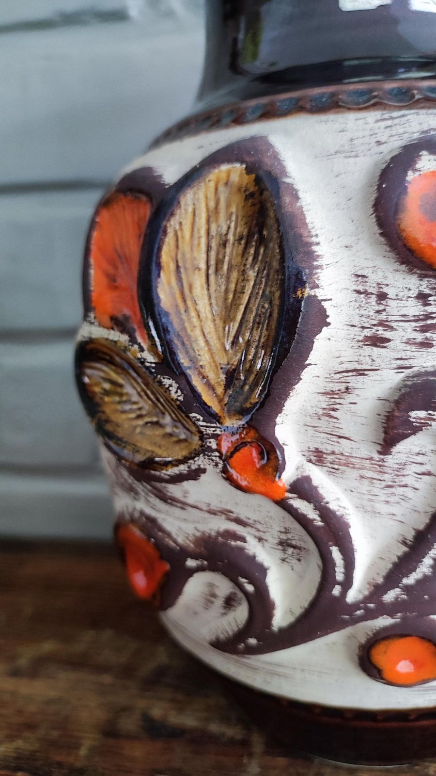 Bay Keramik Mid Century West German Floral Design Art Pottery Vase photo for sale