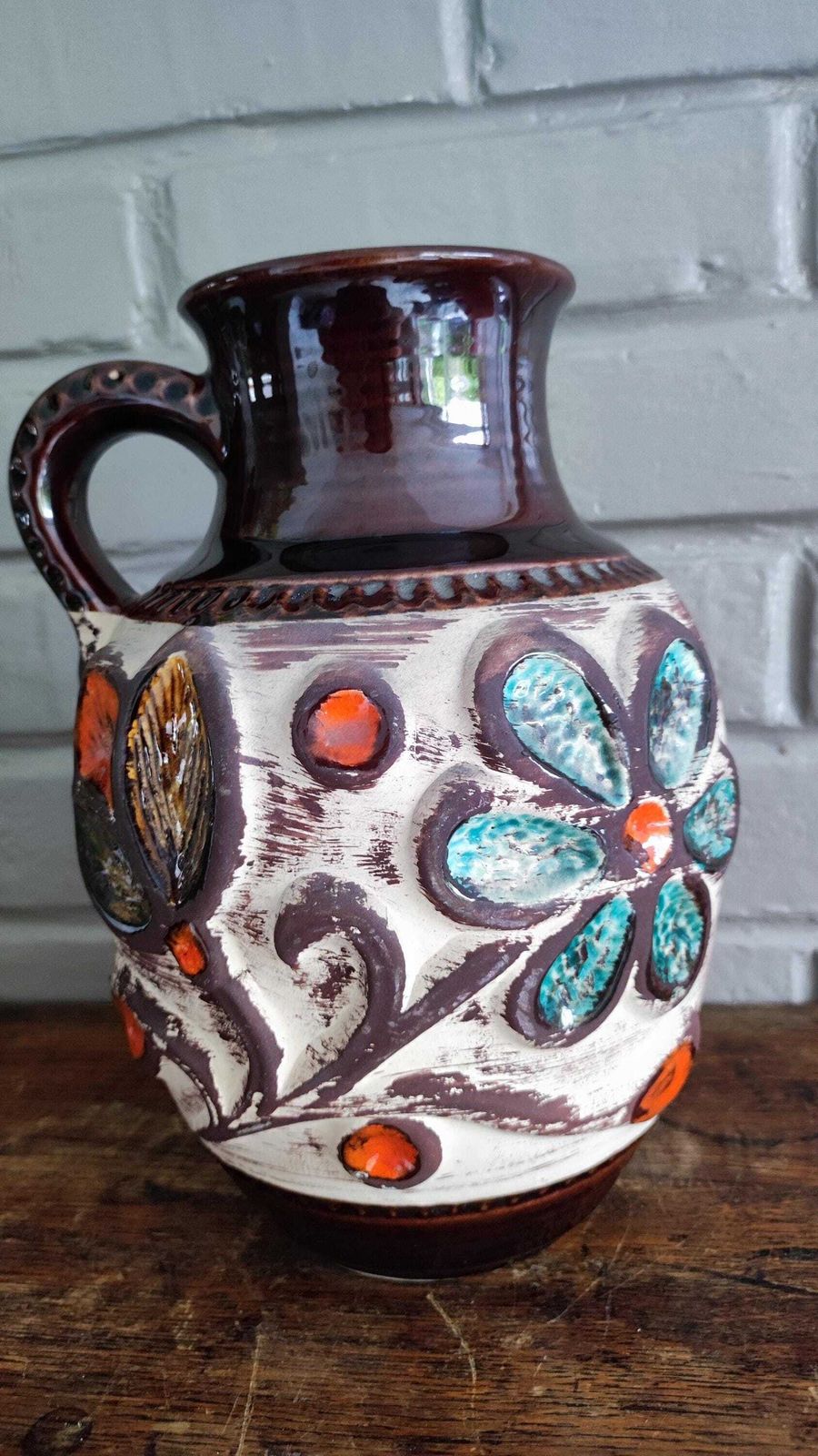 Bay Keramik Mid Century West German Floral Design Art Pottery Vase photo Woonaccessoires