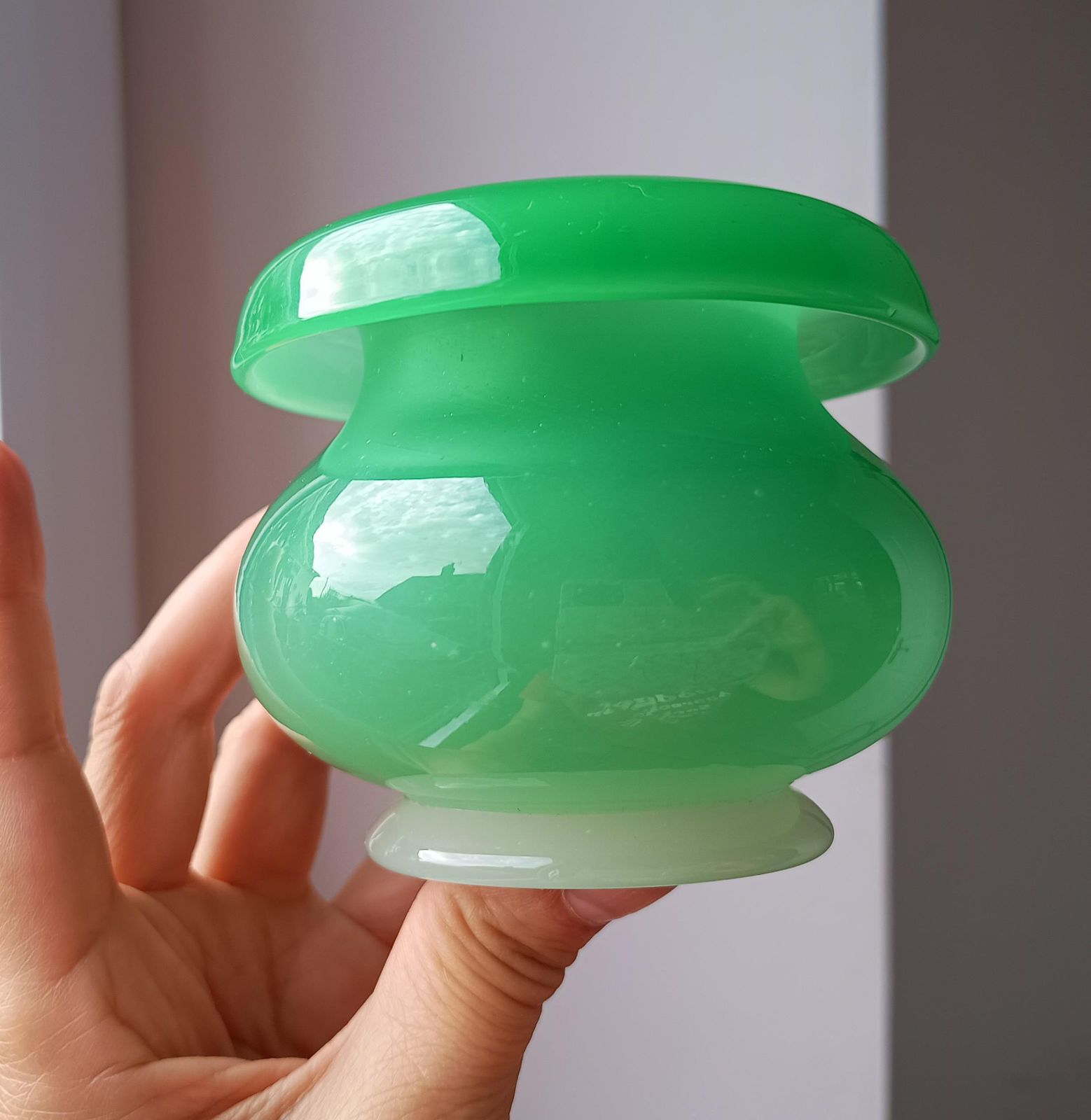 Antique English Opaline Glass Vase, Stevens & Williams Alabaster Series, Jadeite Green photo for sale