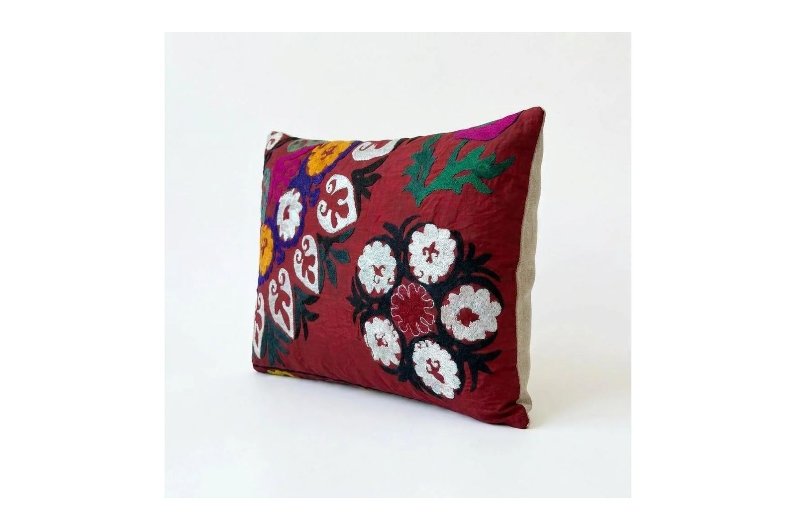 Hand Embroidered Suzani Lumbar Pillow Cover 51 X 71 Cm photo for sale
