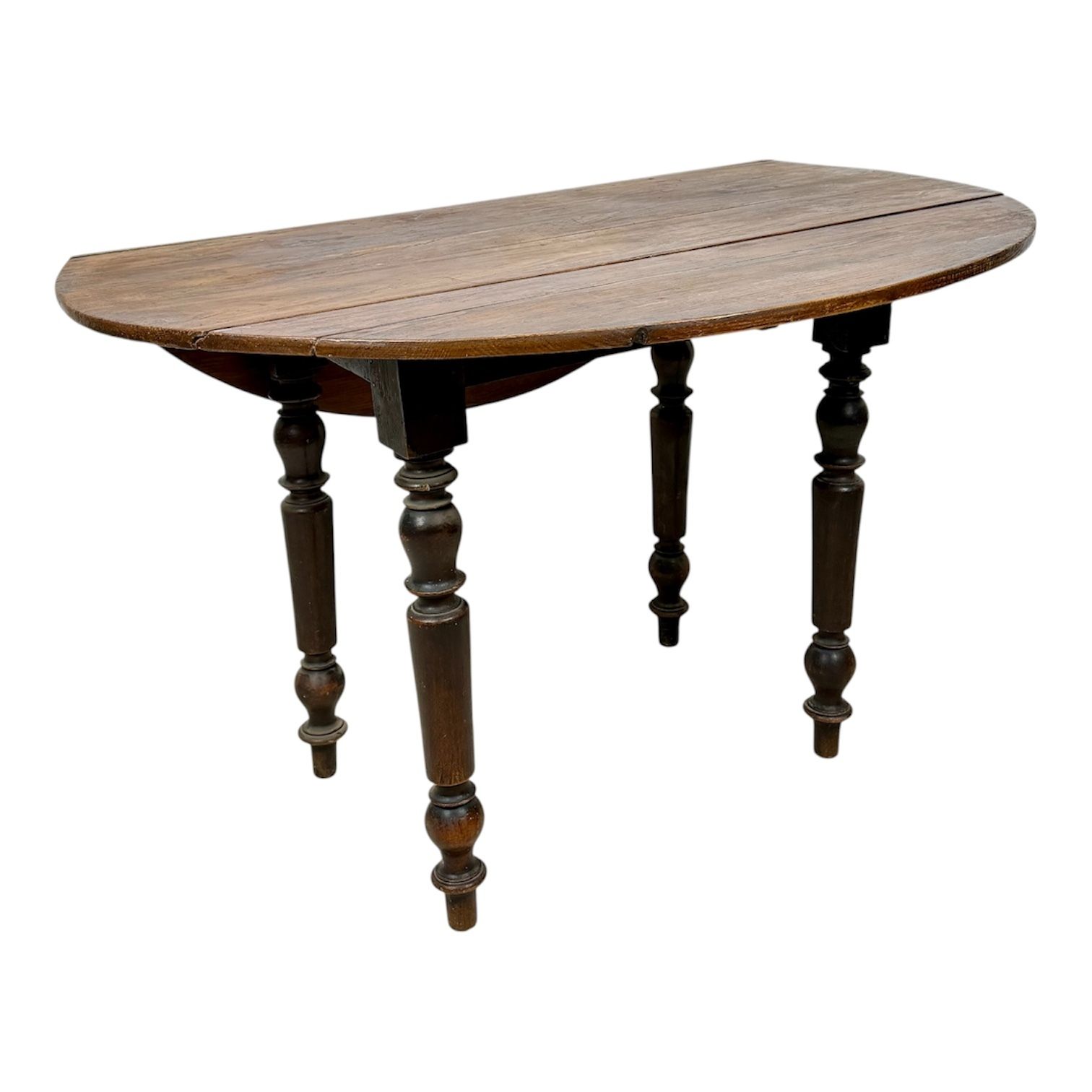 Spanish Wood Drop Leaf Dining Table With Turned Legs