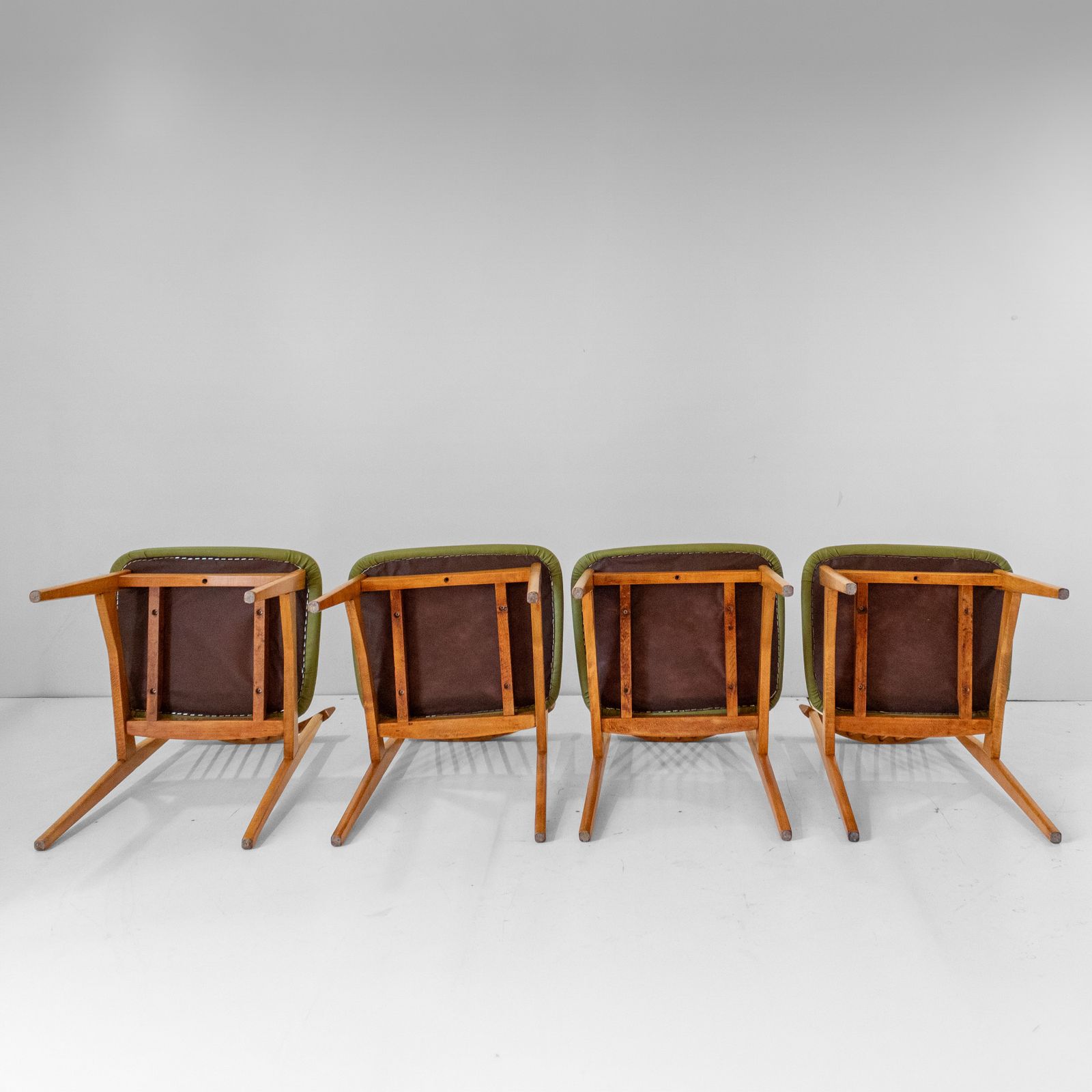 Four Mid Century Modern Italian Wood Dining Chairs In The Style Of Ico Parisi photo buy