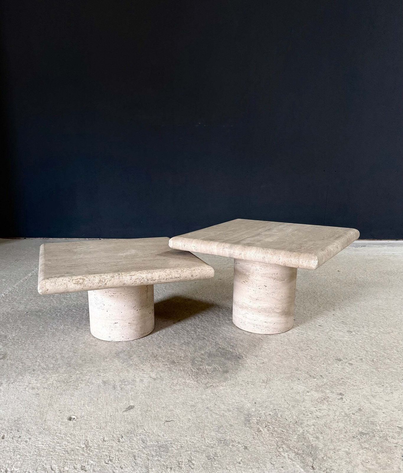 Postmodern Design Travertin Side Table Set By Angelo Mangiarotti For Up & Up, Italy 1970's