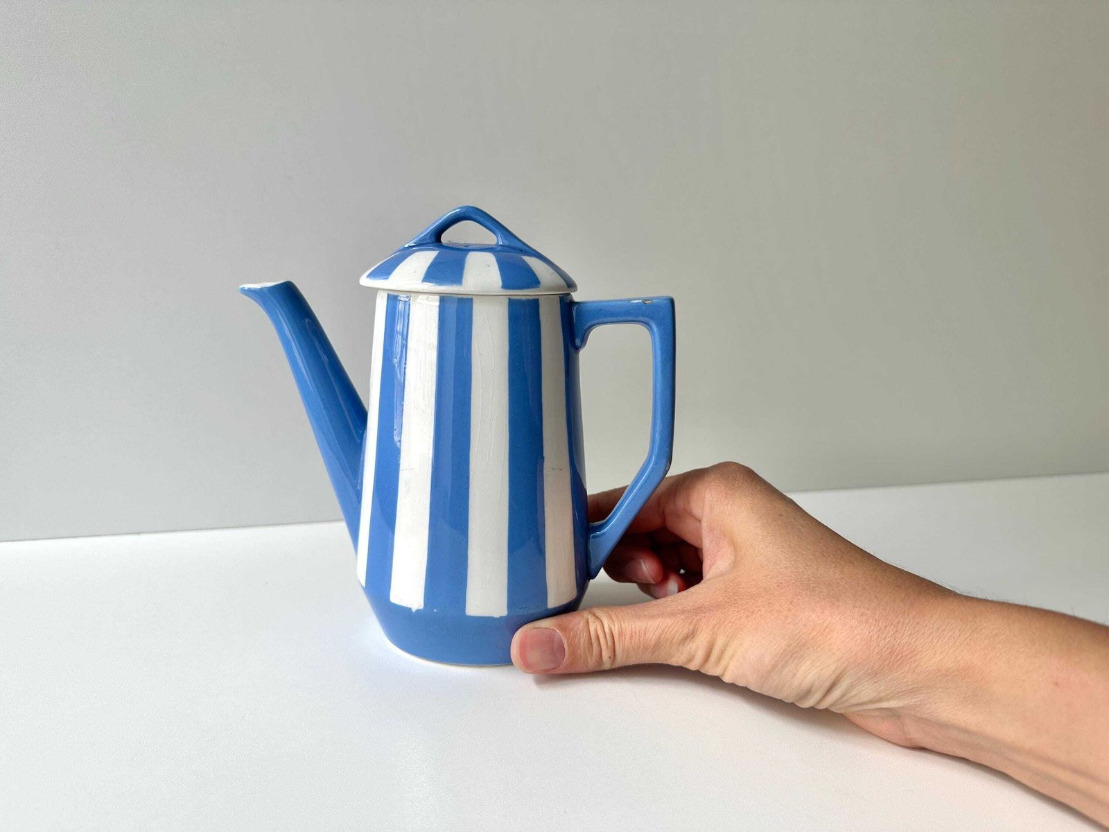 Antique French Fox Trott Small Coffee Pot By Sarreguemines 1930s, Art Deco Earthenware Tableware