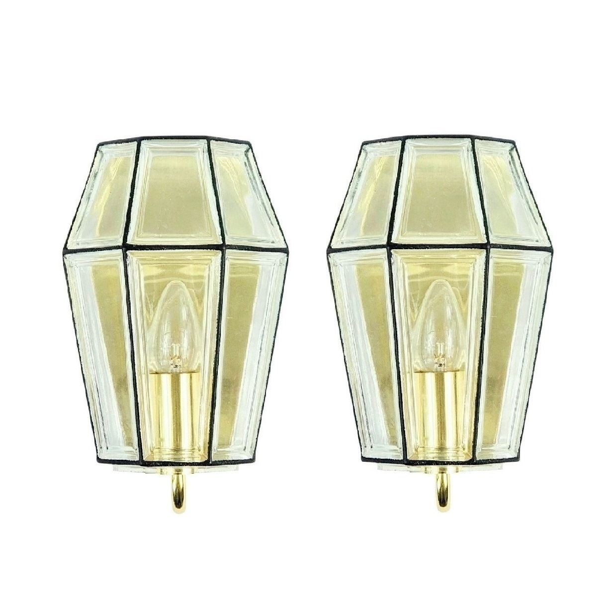 Paar Mid-Century Glazen & Messing Wandlampen Van Limburg, Duitsland, jaren 1960