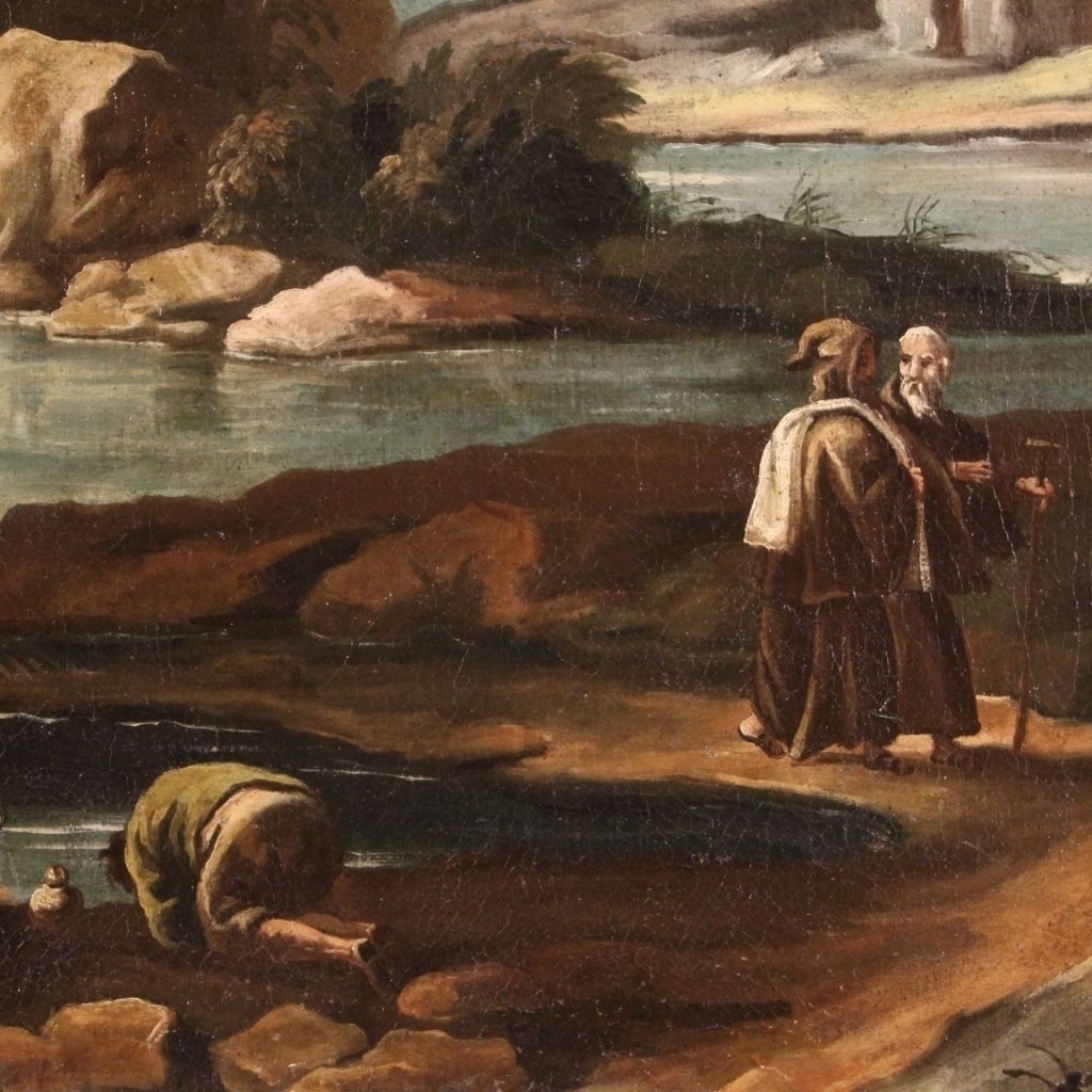 Tableau d'époque, paysage animé de personnages, XVIIIe siècle photo vinterior