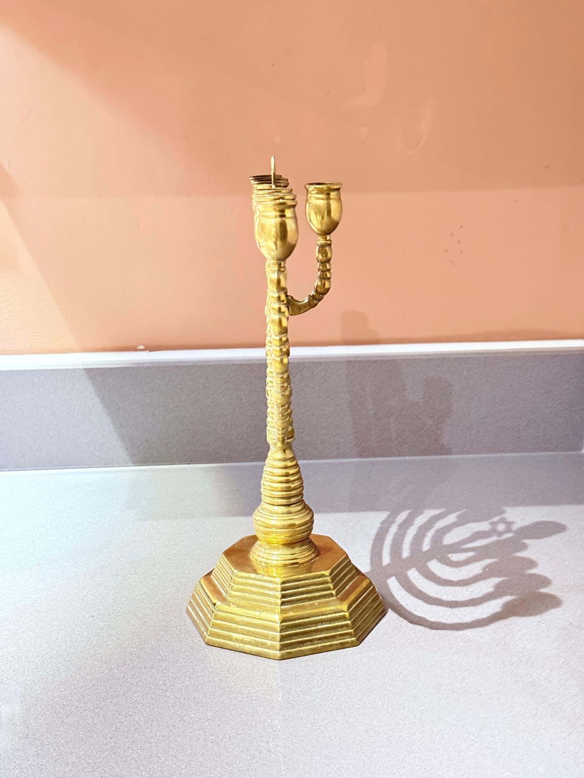 Vintage kandelaars, 9-armige menora, Joods Judaica, gouden kaarsenhouders, messing photo buy