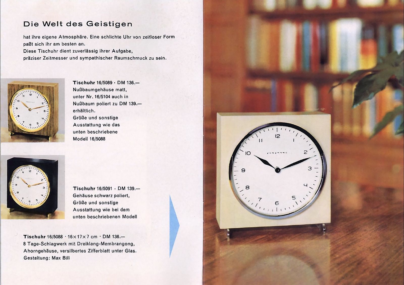 photo buy Max Bill Junghans Desk Clock Mechanical Chiming Mid Century Table Germany Mcm Mantel Shelf 1960s
