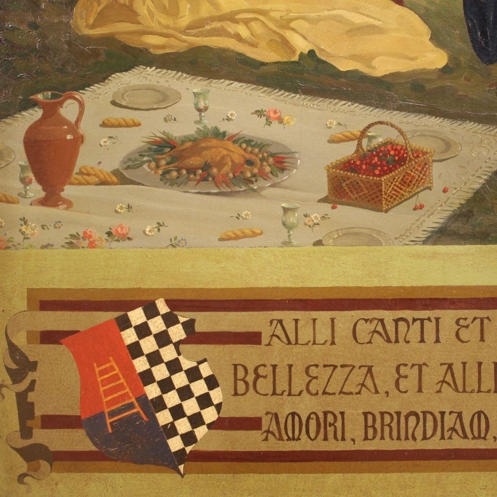 Art Italian Landscape Painting With Characters From 20th Century photo