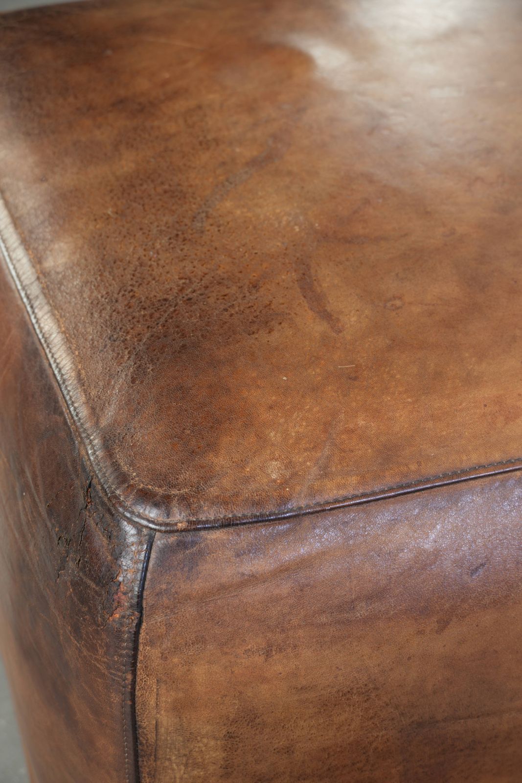 Unique And Large Sheepskin Designer Ottoman/Footstool With A Very Beautiful Patina And Stunning Colors photo buy