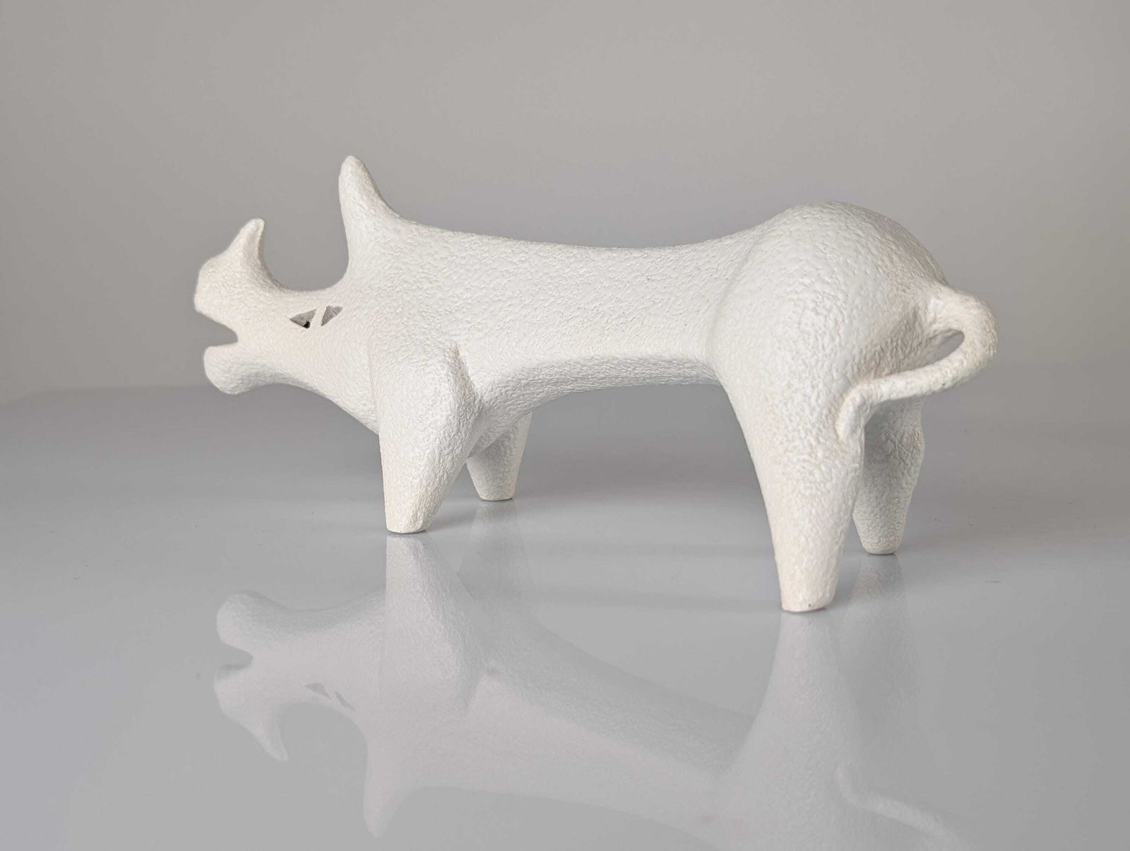 Mid Century Ceramic Sculpture Of A White Rhinoceros By Roberto Rigon, Italy, 1970s photo Art