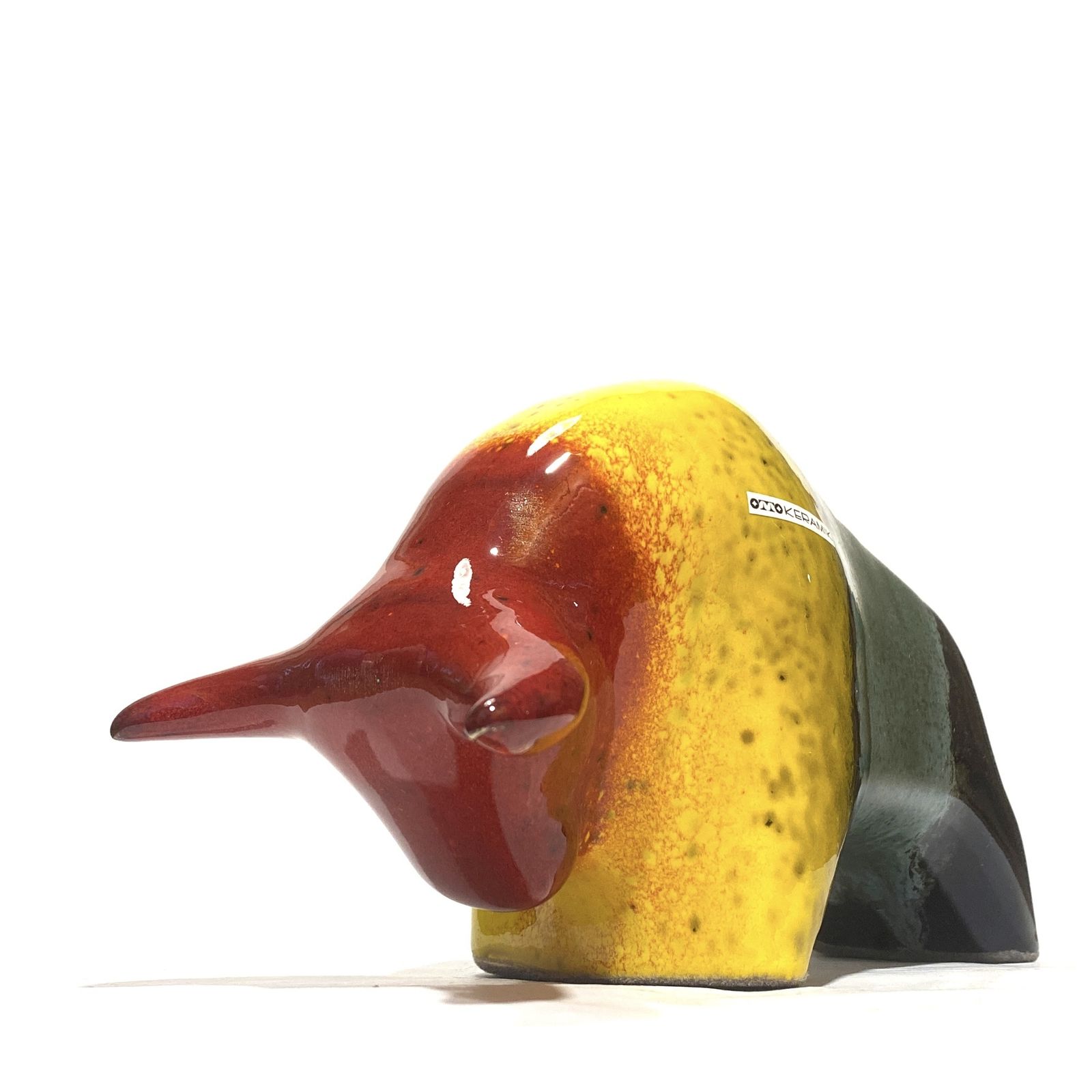 Otto Keramik Keramische Stier in Multicolour Regenboogglazuur, West German Pottery Stijl Sculptuur photo furniture