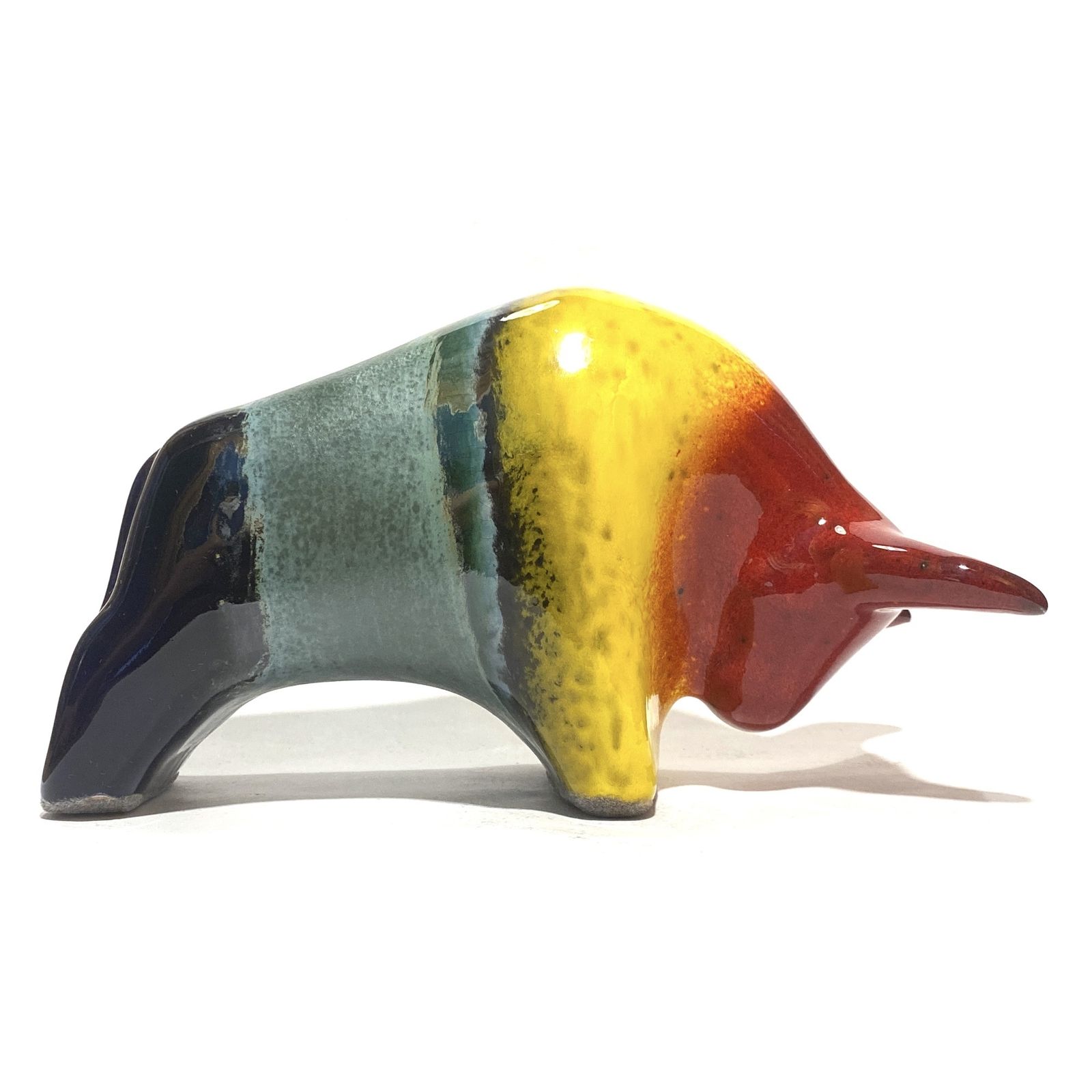 Otto Keramik Ceramic Bull In Multicolour Rainbow Glaze, West German Pottery Style Sculpture photo vinterior