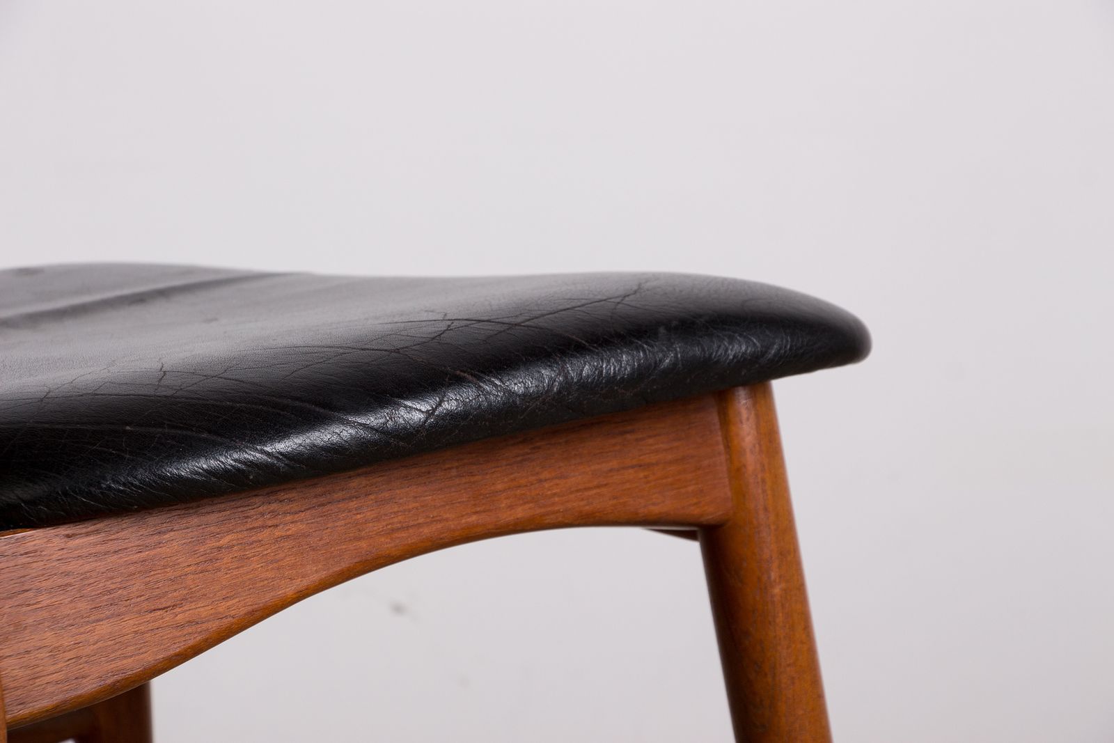 Furniture Set Of 6 Danish Teak And Black Leather Chairs, "Eva" Model By Designer Niels Koefoed, 1960. photo