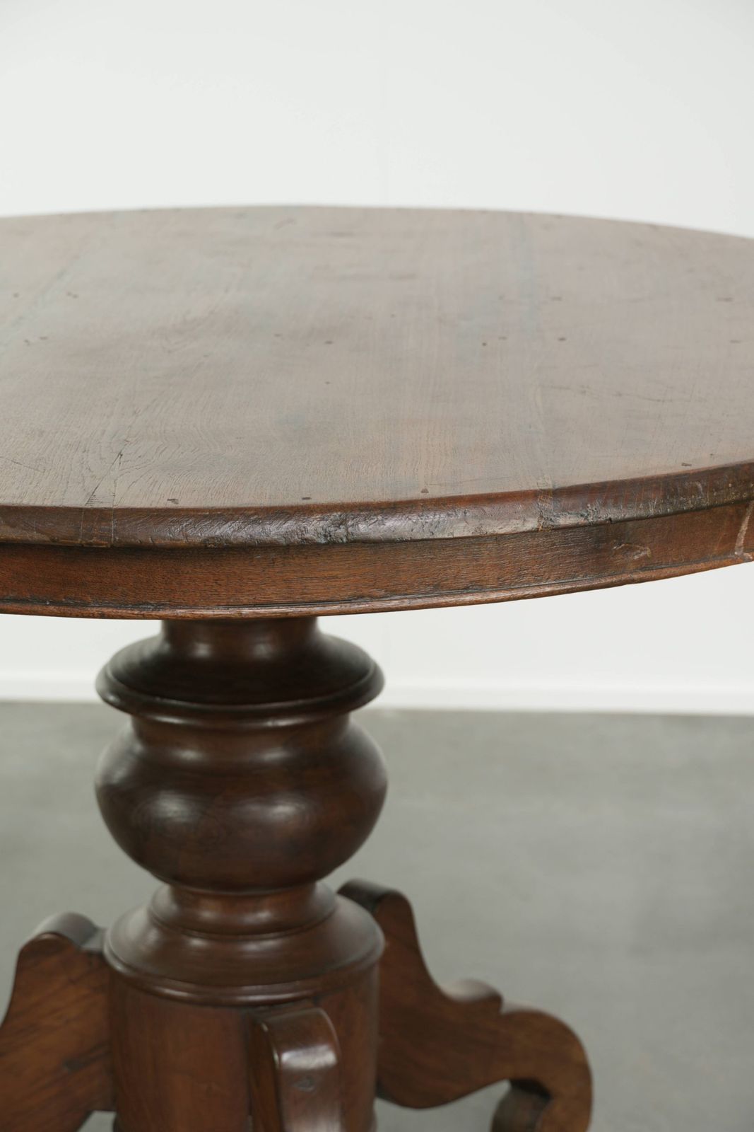 Beautiful, Subtle, Round, Rustic Wooden Dining Table With A Lovely Appearance And A Beautiful Patina. photo vinterior