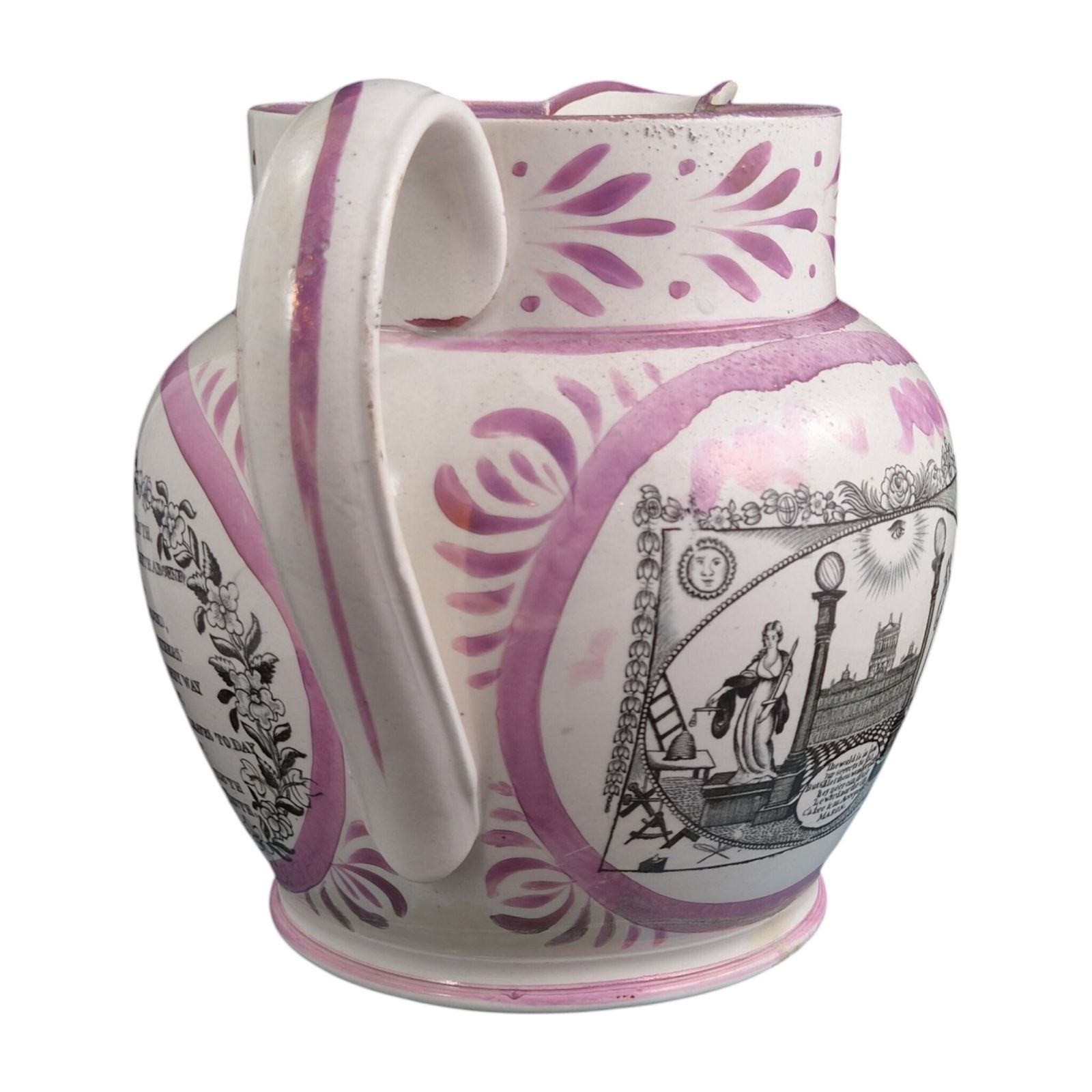 Sunderland roze lustre pearlware vrijmetselaarskan, ca. 1850 photo buy