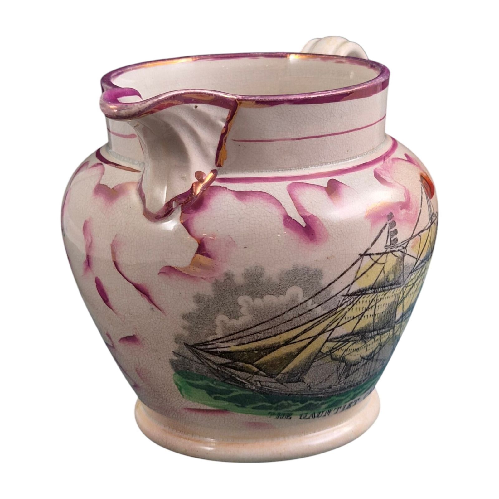 Antique Sunderland Garrison Pottery Masonic & Clipper Ship Jug, C.1855 photo for sale