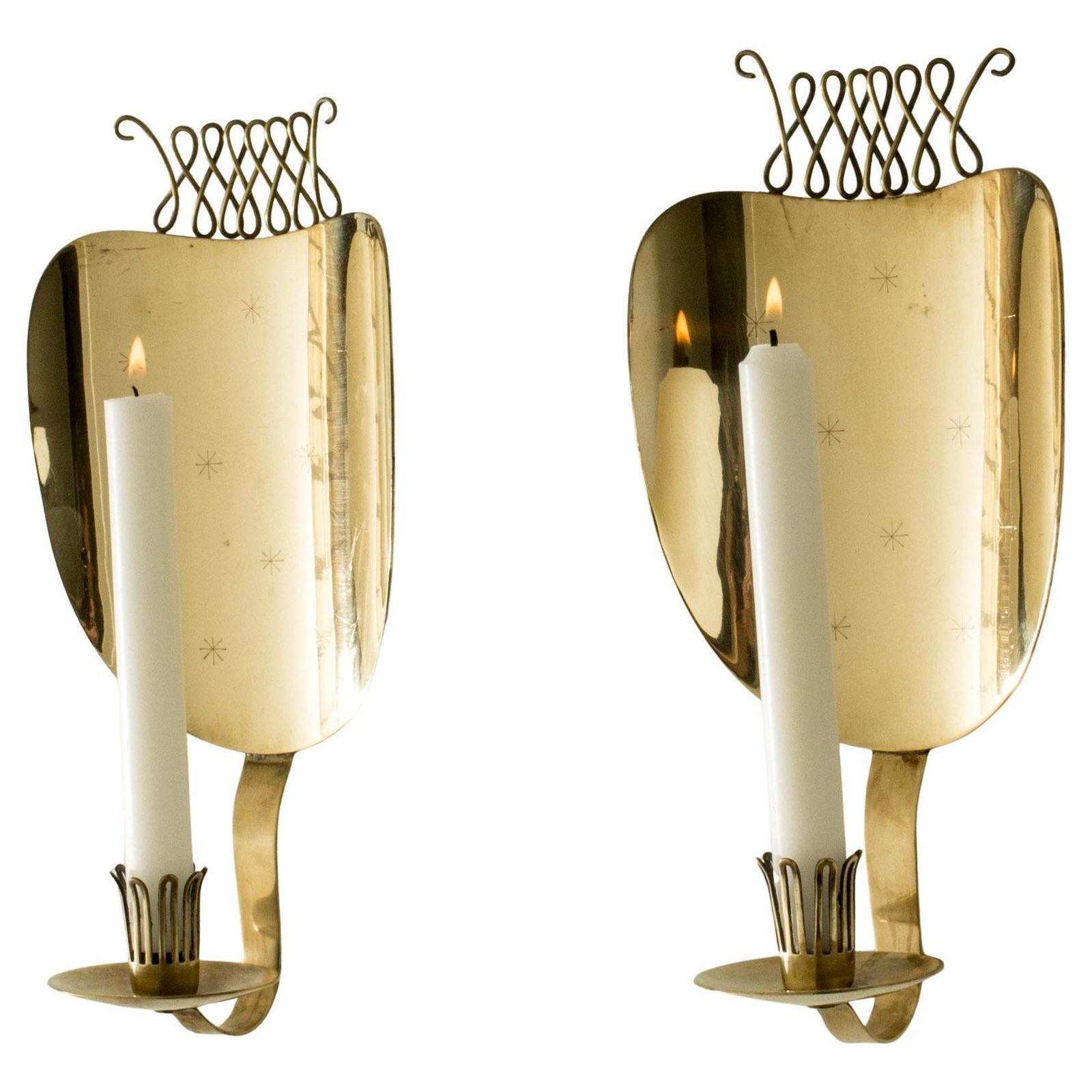 Mid-Century Modern Messing Wandkandelaars, Veikko Huotari, Finland, jaren 1950