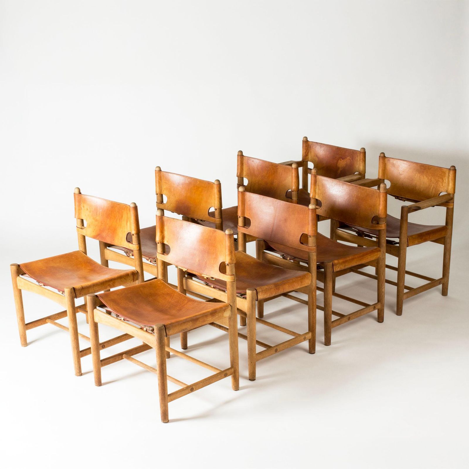 Set Of Eight Oak And Leather Dining Chairs By Børge Mogensen, Denmark, 1960s photo furniture