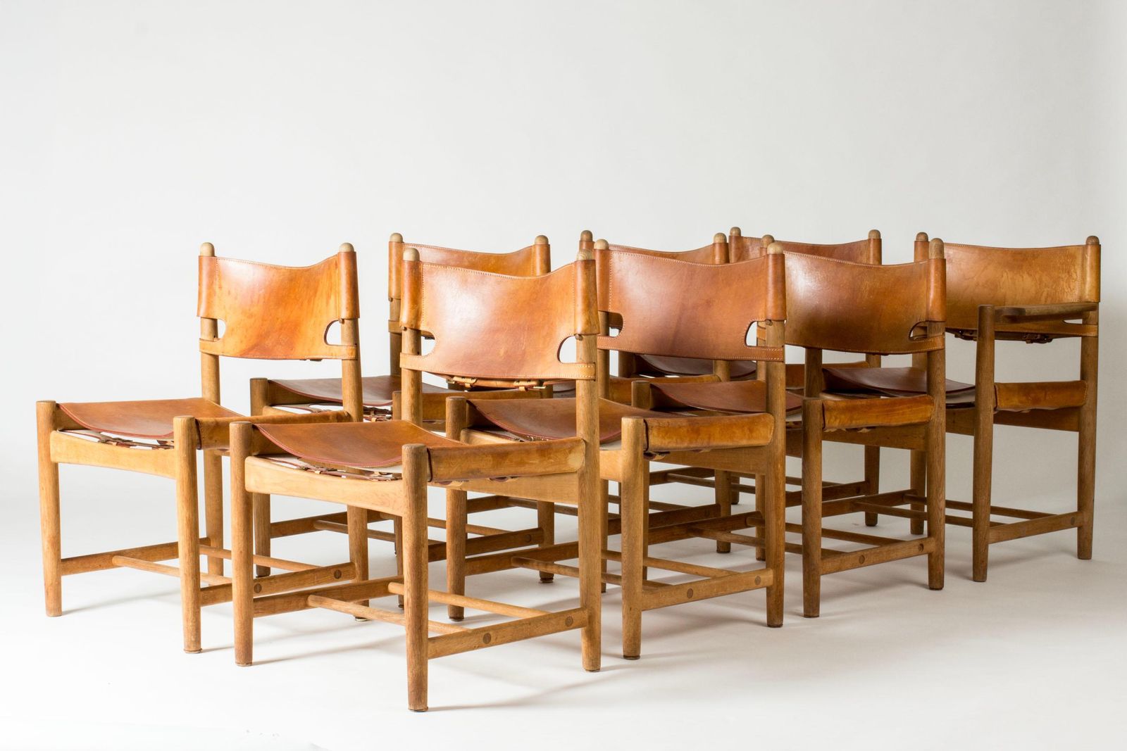 Set Of Eight Oak And Leather Dining Chairs By Børge Mogensen, Denmark, 1960s photo Furniture