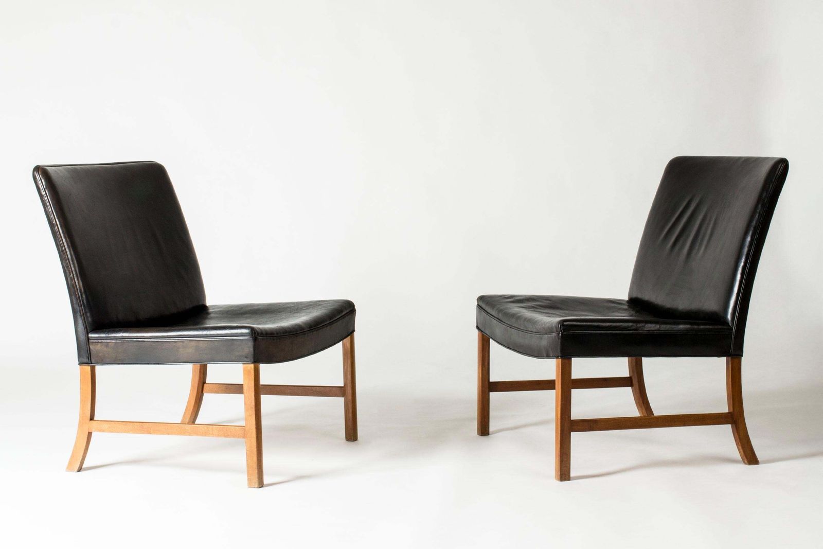 Danish Modern Mahogany And Leather Lounge Chairs By Ole Wanscher, Denmark, 1950s photo for sale