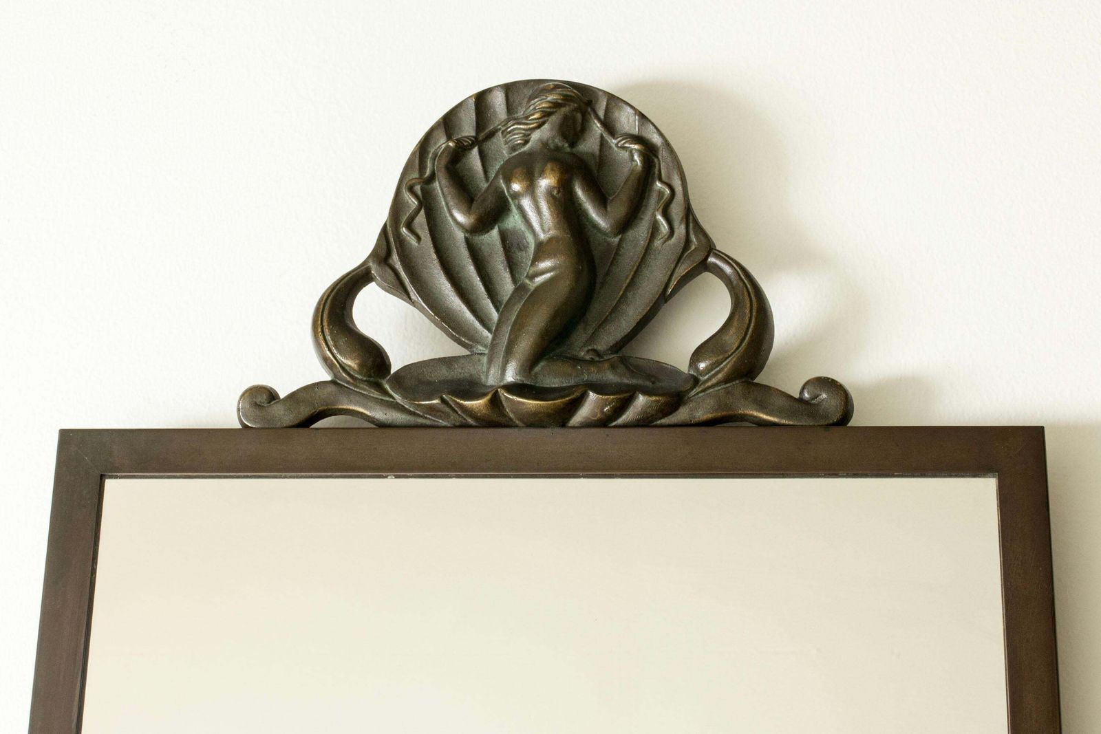 Swedish Grace Bronze Wall Mirror By Oscar Antonsson, Ystad Metall, Sweden, 1930s photo 3799.0
