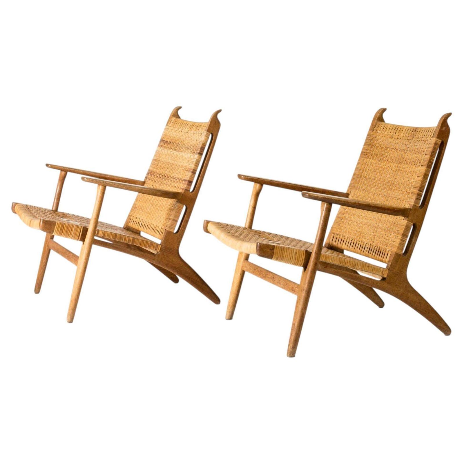 Paar Mid-Century "CH 27" Lounge Chairs van Hans J. Wegner, Denemarken, jaren 1950