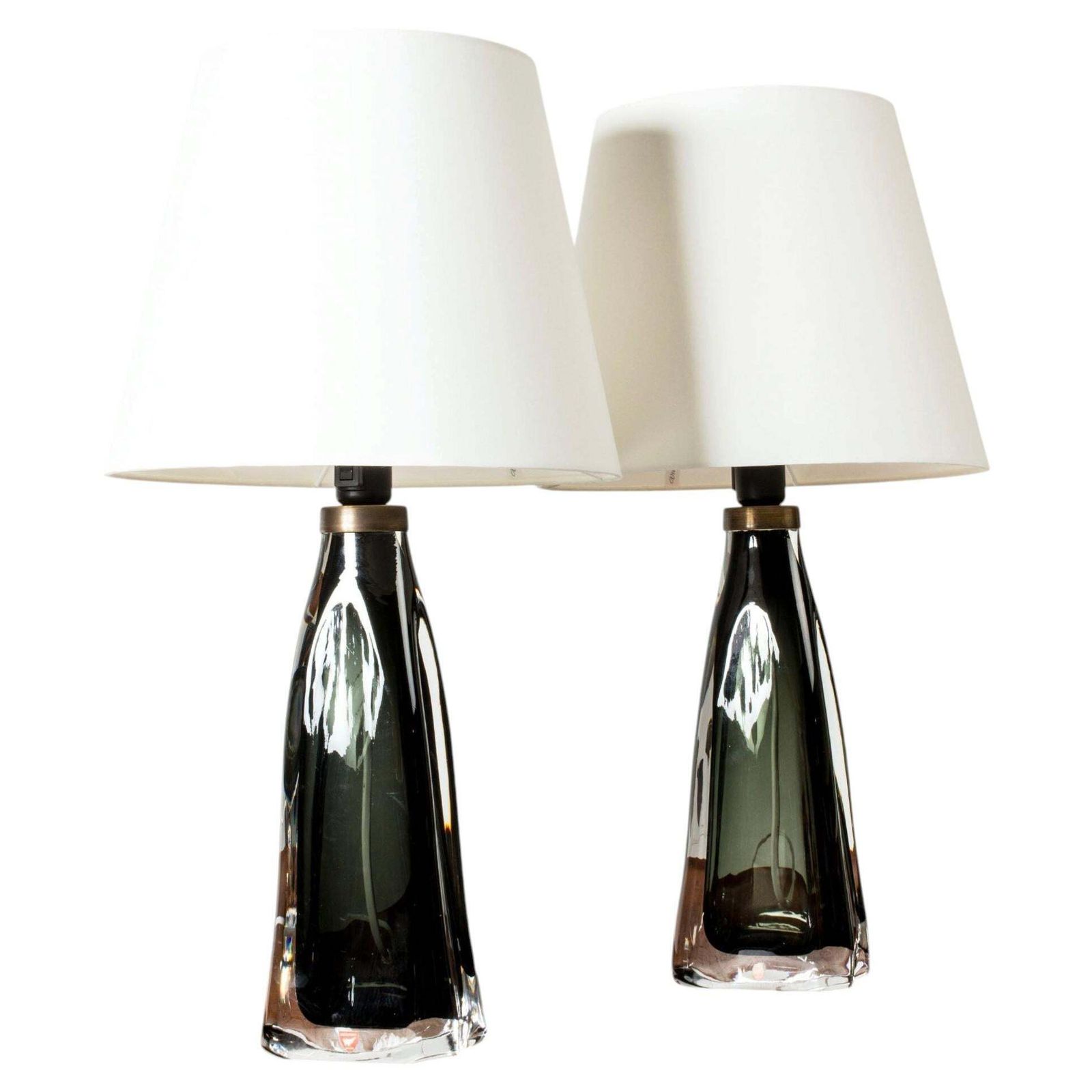 Lampes de table en verre vert olive par Carl Fagerlund, Suède, années 1960