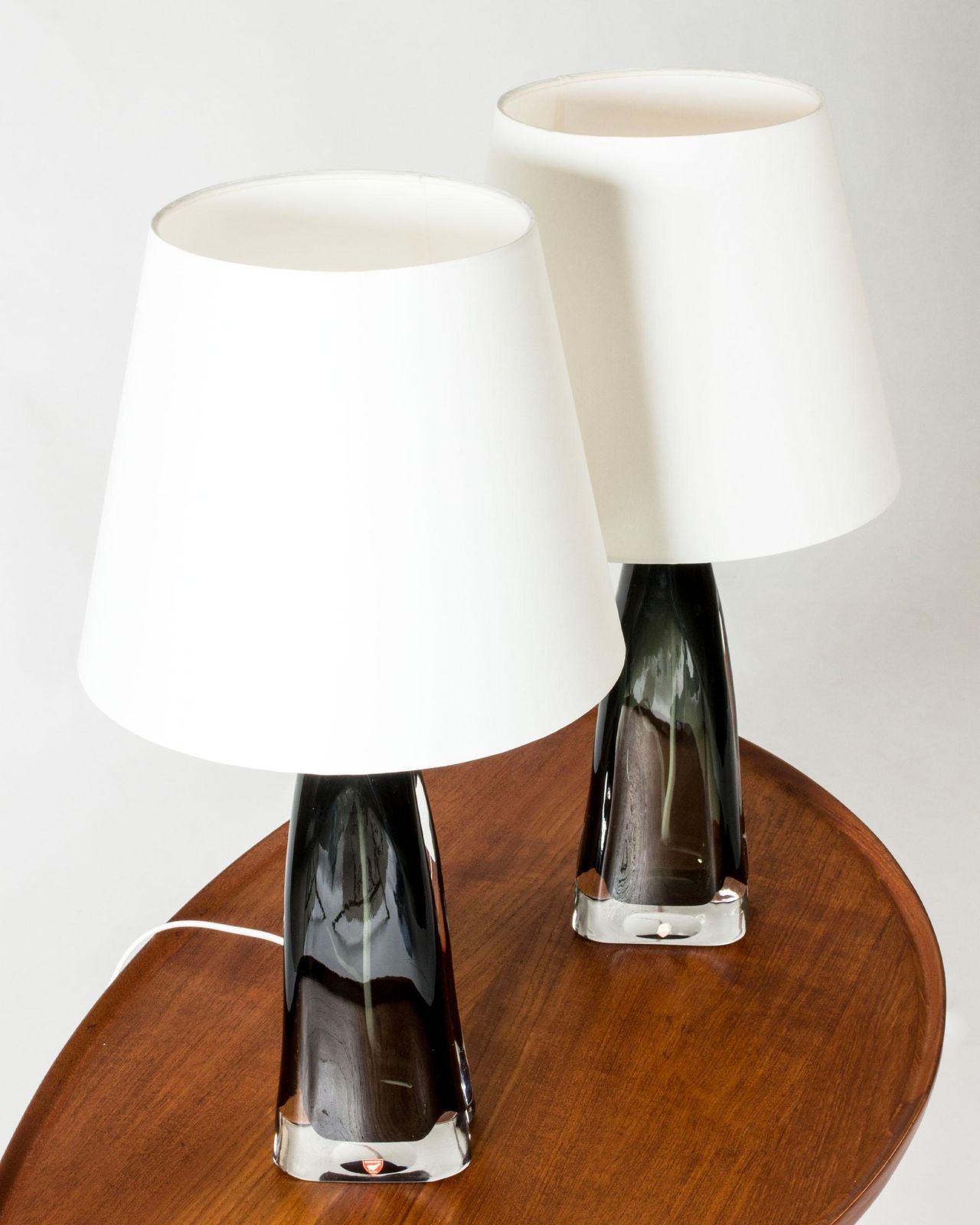 Lampes de table en verre vert olive par Carl Fagerlund, Suède, années 1960 photo 2553.0