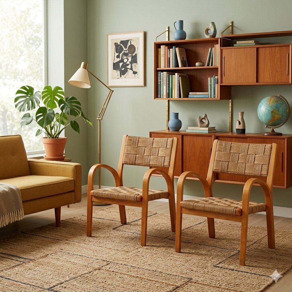 Paire de fauteuils vintage en hêtre et corde tressée, Italie, années 1950 photo furniture