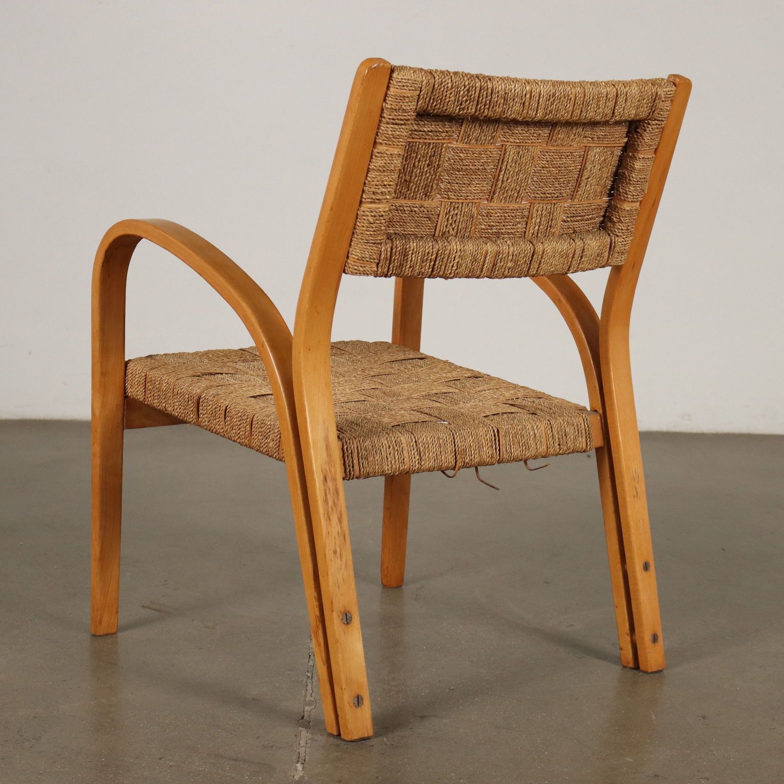 Mobilier Paire de fauteuils vintage en hêtre et corde tressée, Italie, années 1950 photo