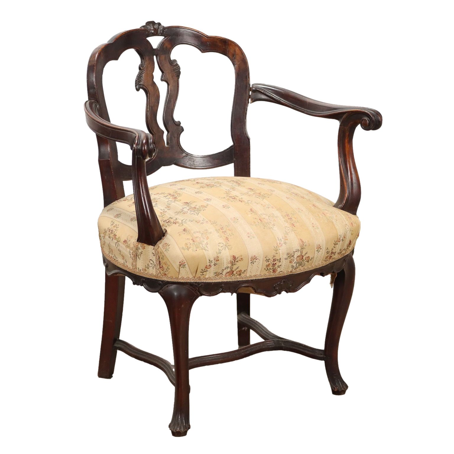 Fauteuil Barokstijl Walnoot Italië XX Eeuw