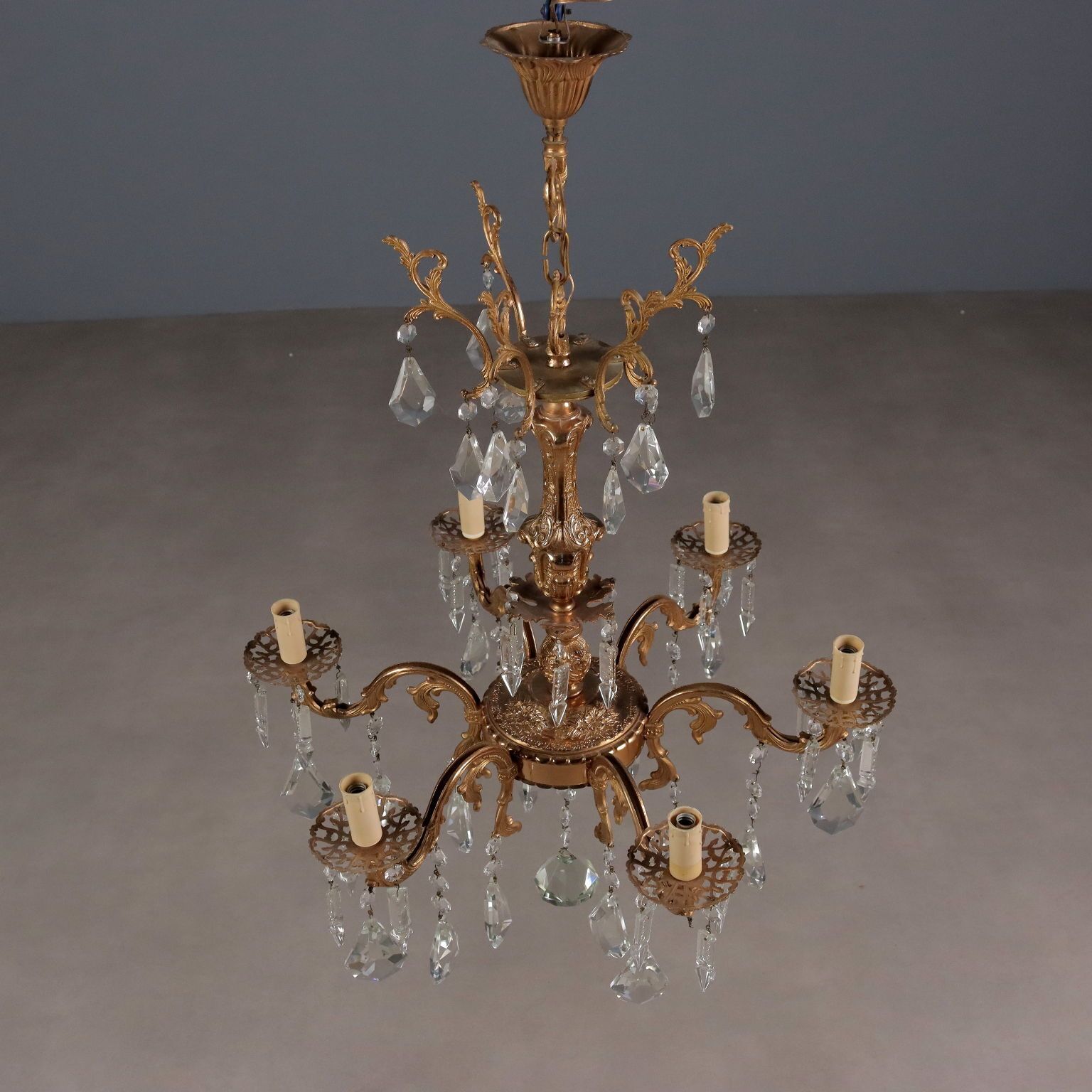 photo furniture Chandelier Rococo Style Bronze Crystal Italy XX Century