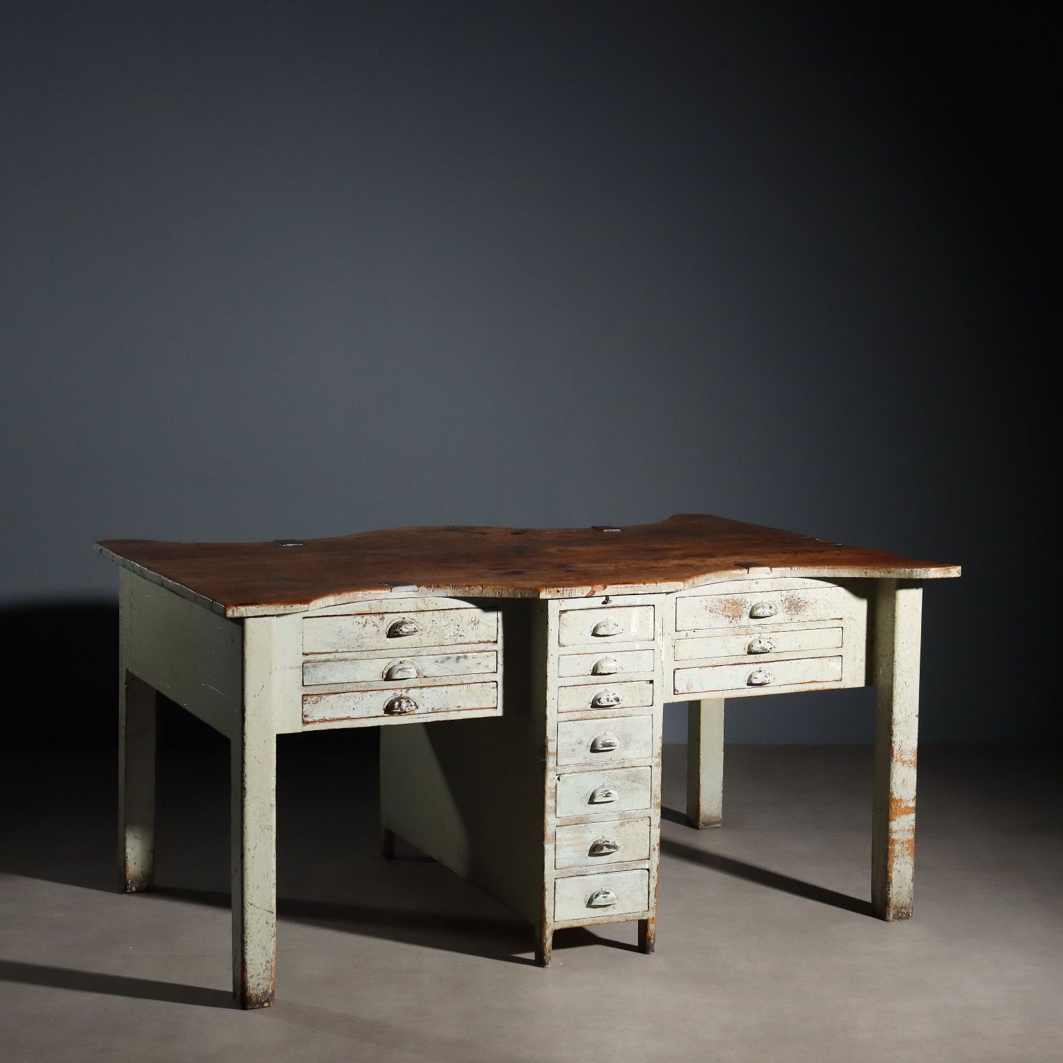 Table industrielle en sapin et orme, design italien, XXe siècle