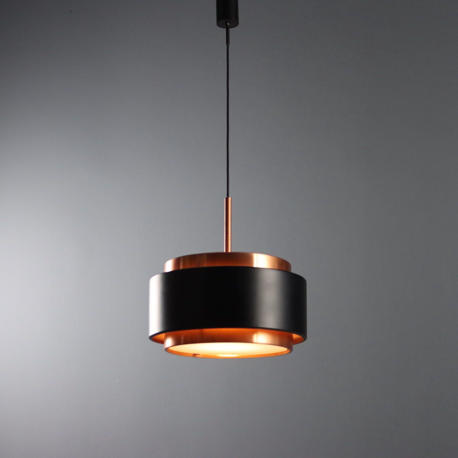 Vintage lamp, metaal, koper, glas, design, Italië, ca. jaren 1960