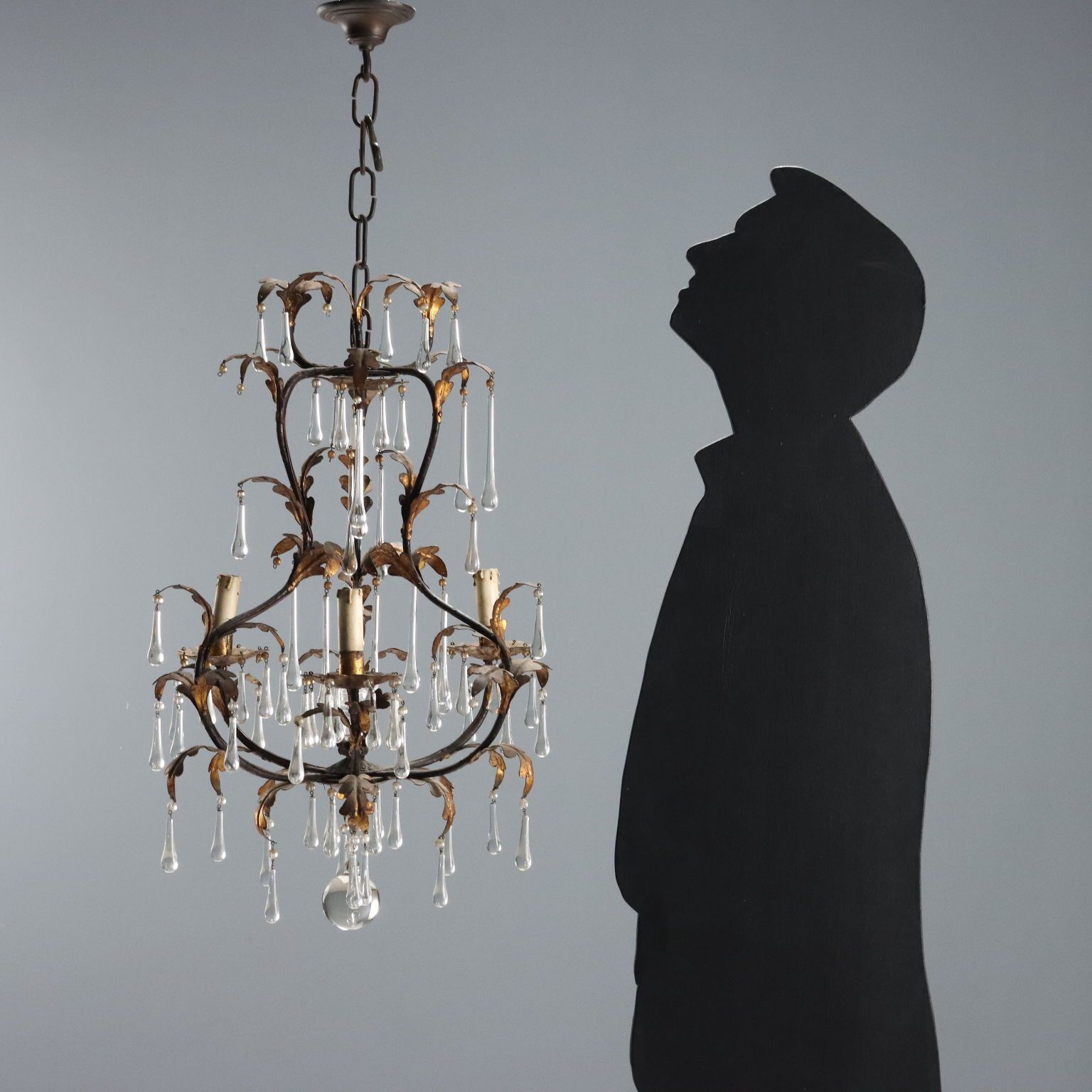Antieke Kroonluchter IJzer Verguld Plaatmetaal Eind 19e Eeuw photo furniture
