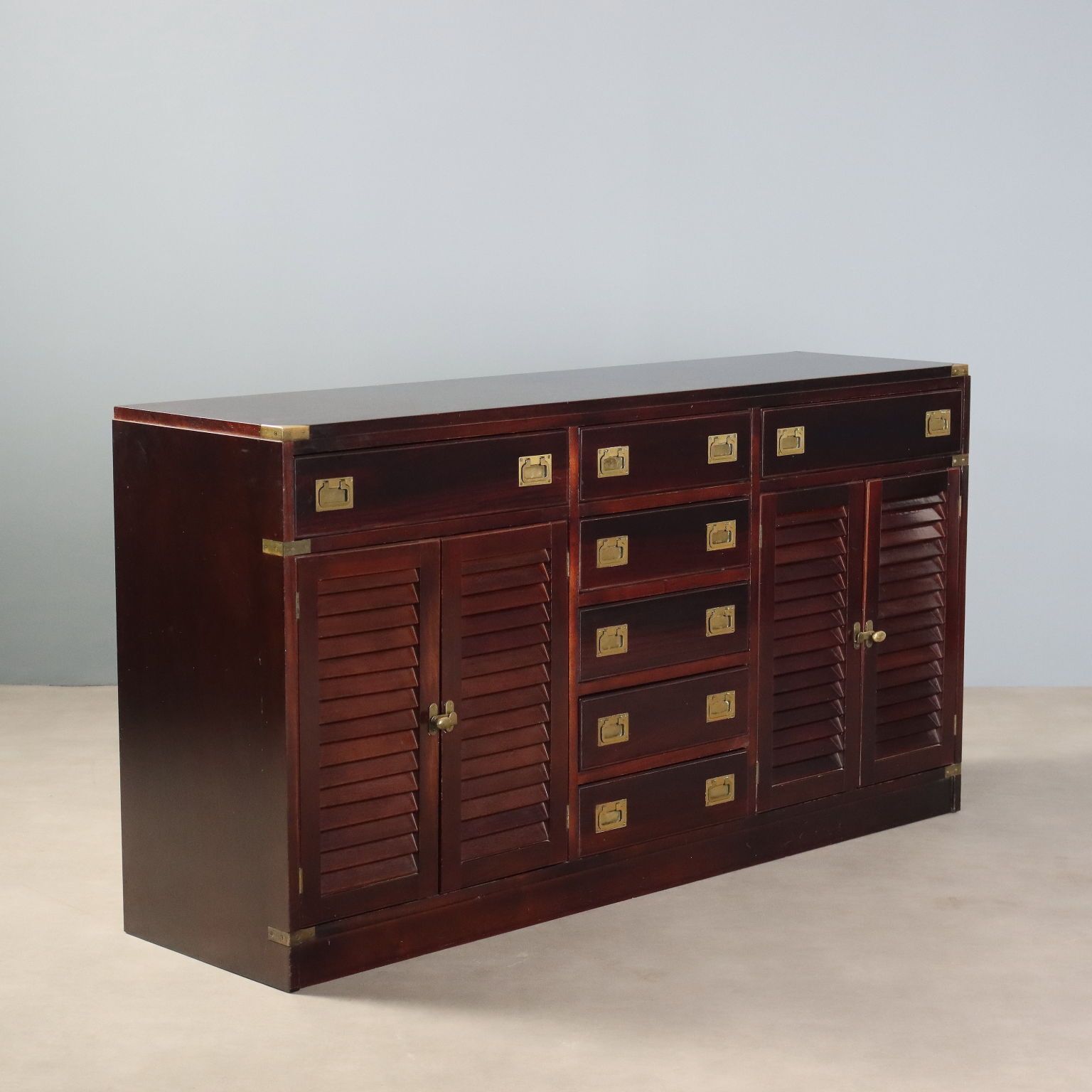 Antique Cupboard Mahogany Veneer Brass Italy XX Century
