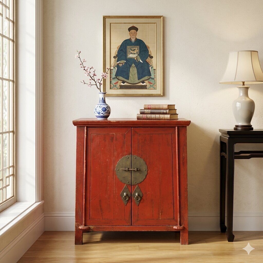 Antieke kast, chinoiserie-stijl, gelakt hout, 20e eeuw photo furniture
