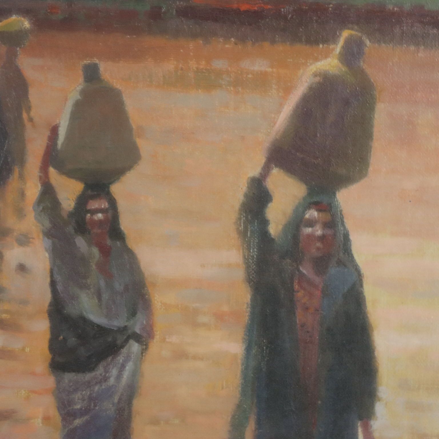 Peinture, paysage exotique avec pyramides et personnages photo Art