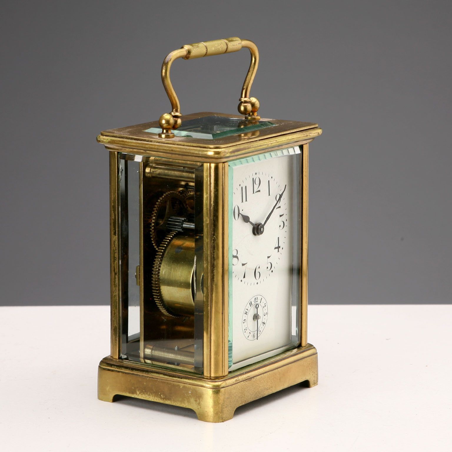 Antique Travel Clock Bronze Glass Europe XIX Century photo for sale